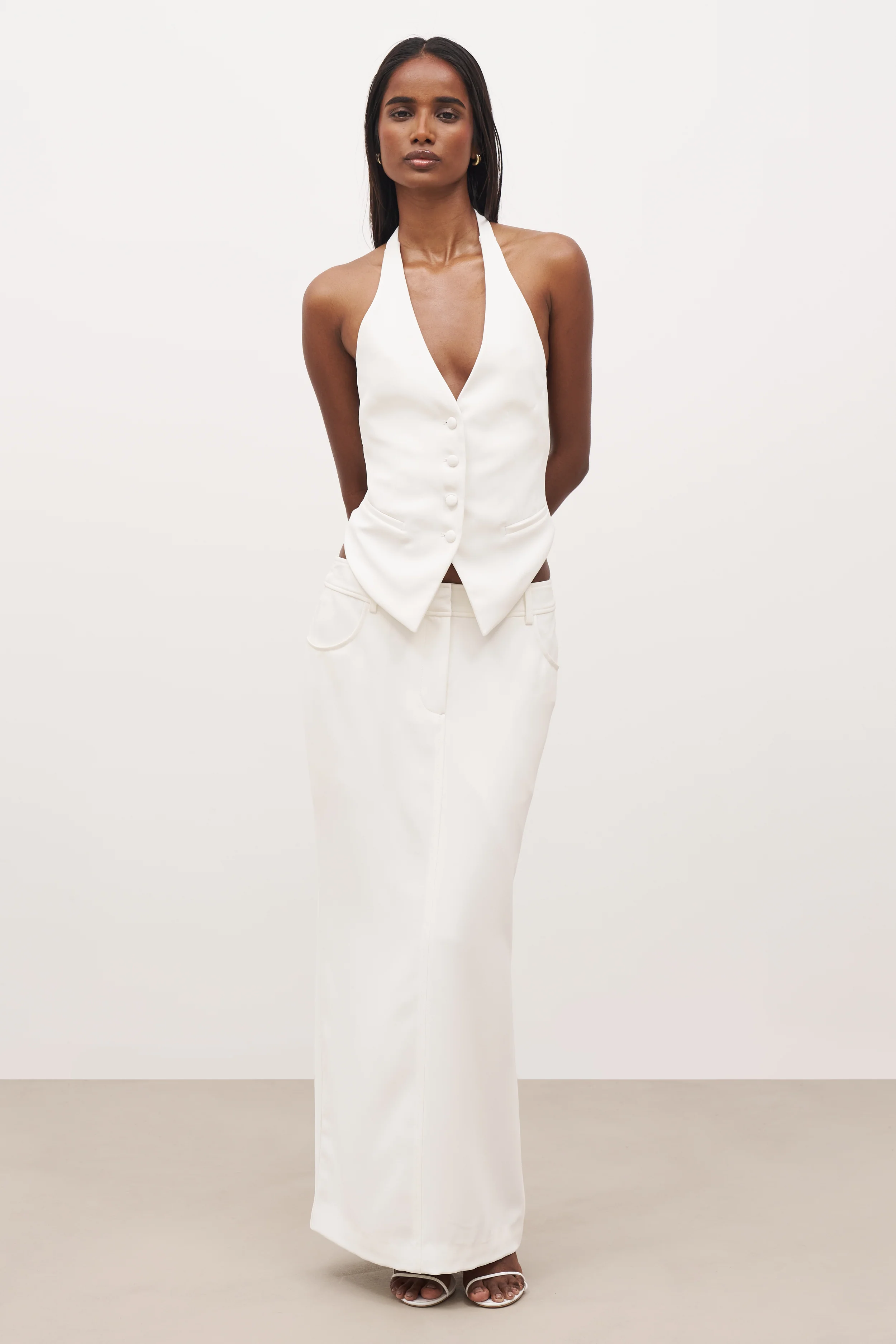 Backless Halter Waistcoat  - White - Image 4