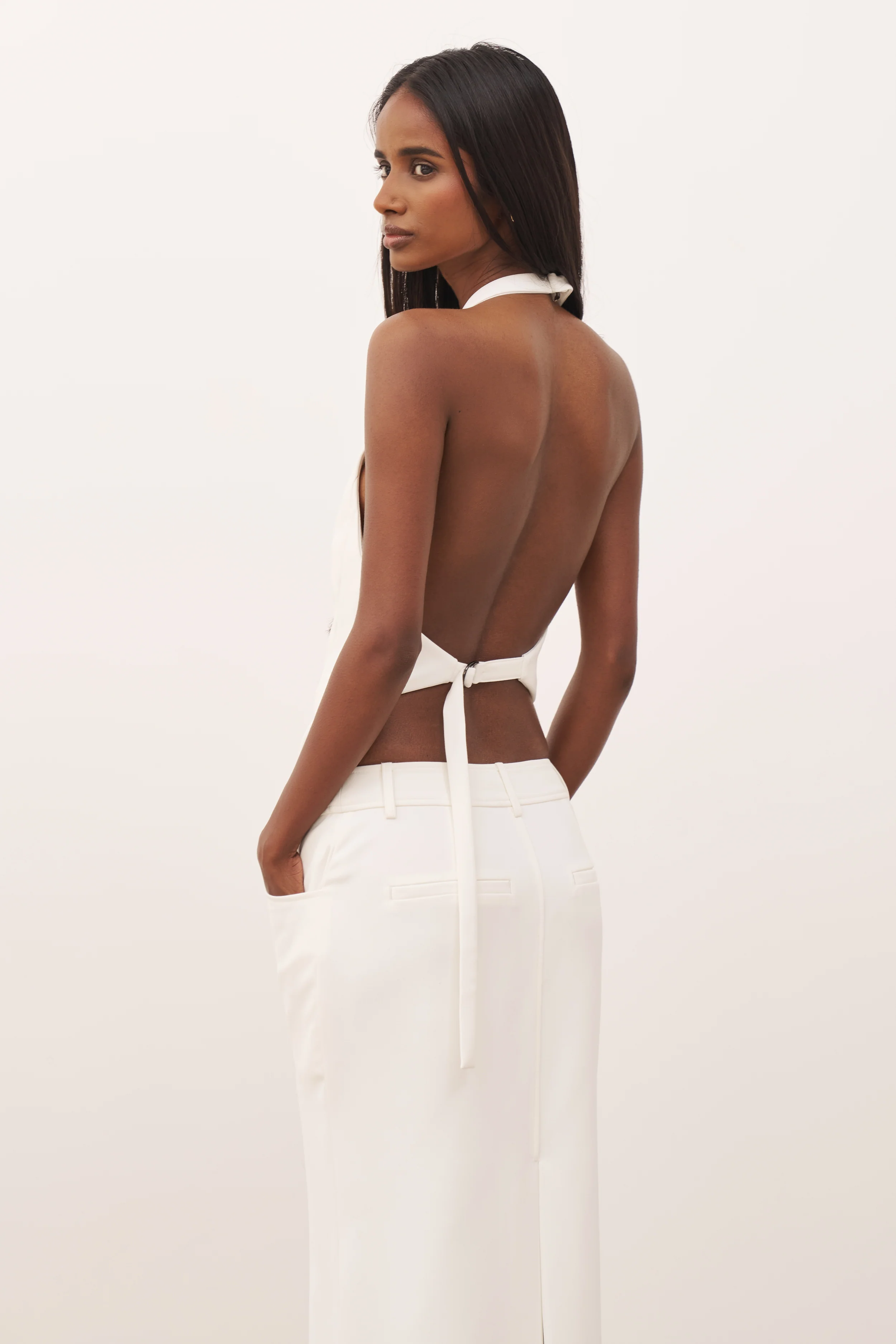 Backless Halter Waistcoat  - White - Image 5