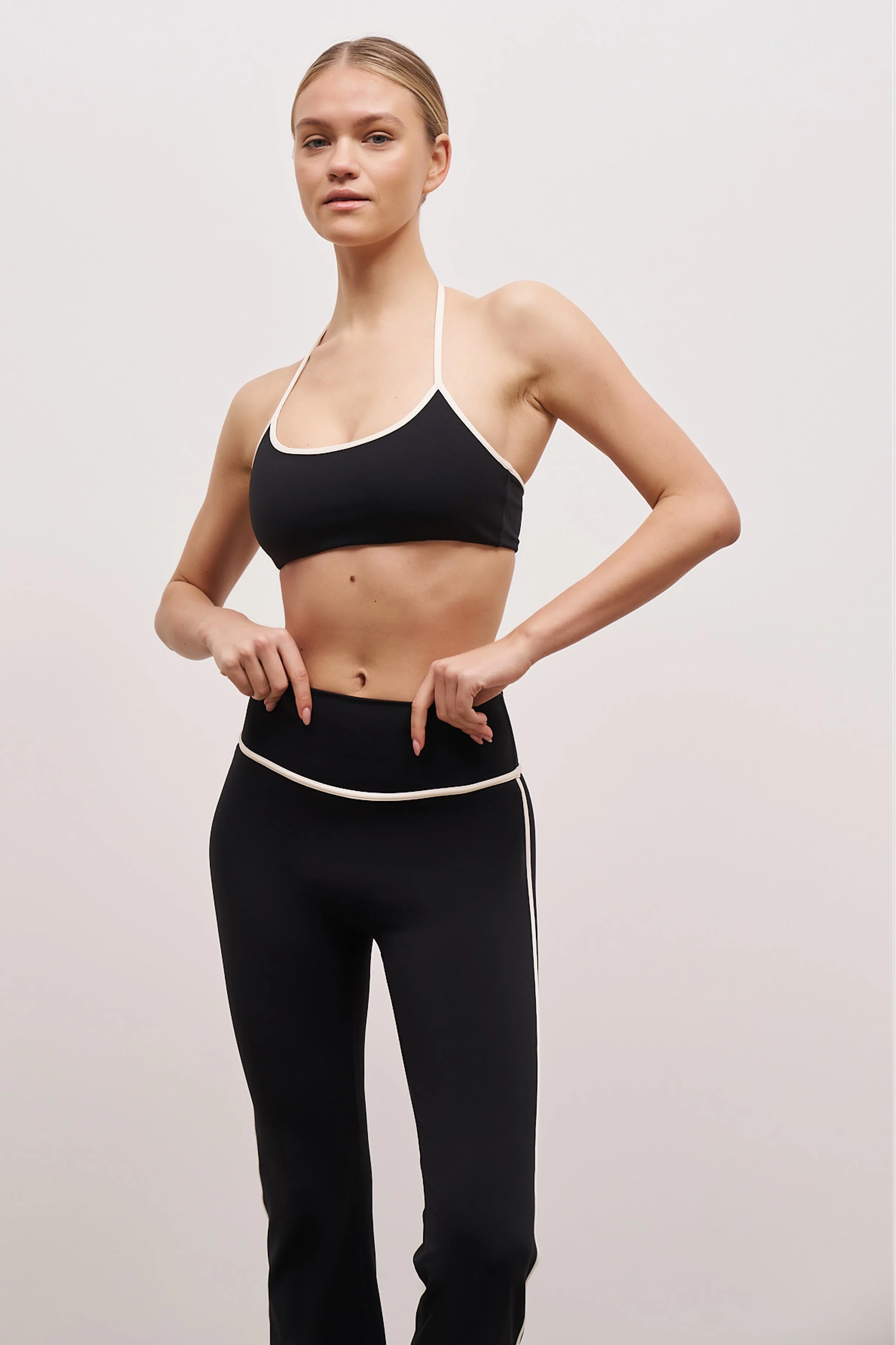 Base Contrast Trim Halter Cami Bra - Black/Tofu - Image 3