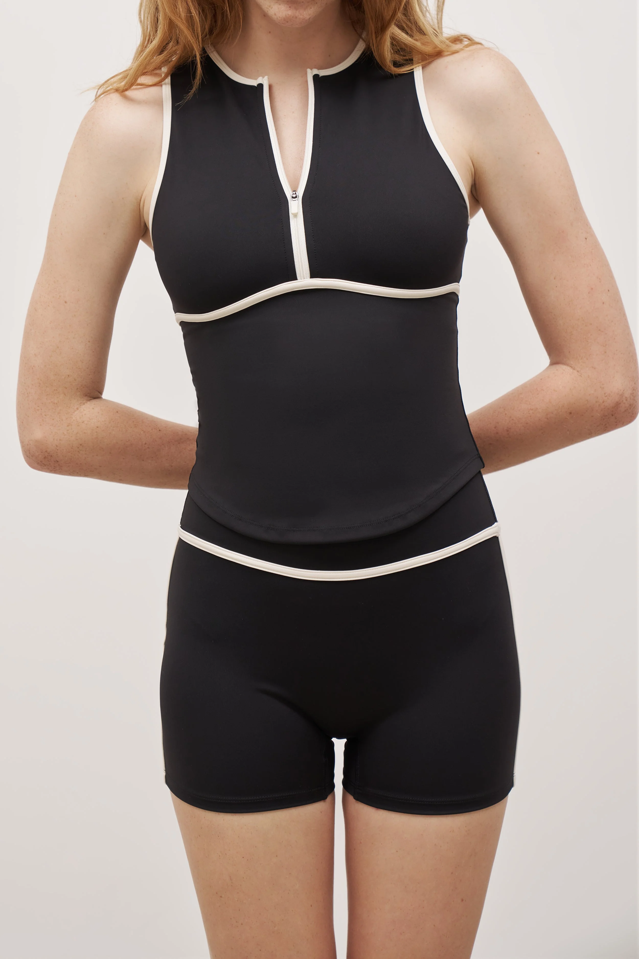 Base Contrast Trim Sleeveless Zip Up Jacket  - Black/Tofu - Image 5