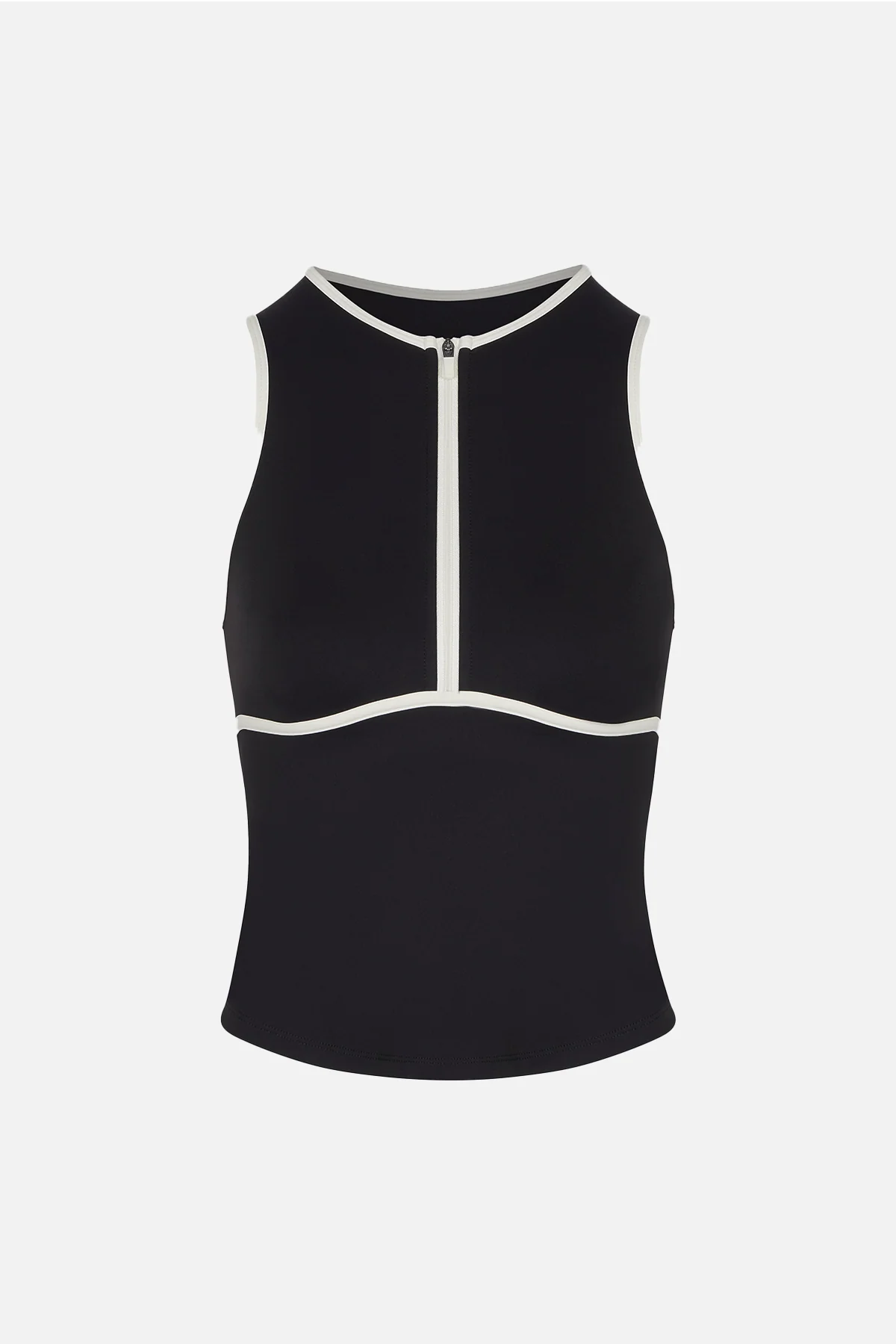 Base Contrast Trim Sleeveless Zip Up Jacket  - Black/Tofu - Image 7