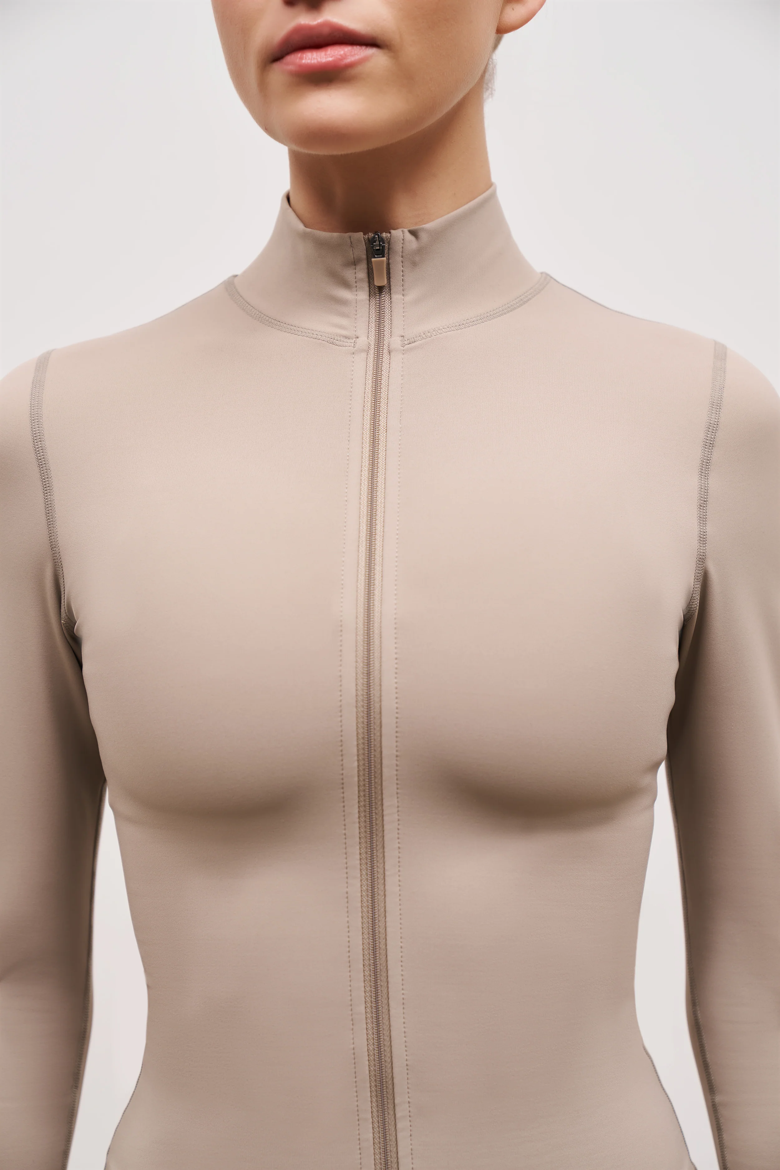 Base Sculpting Zip Up Jacket - Taupe - Image 6