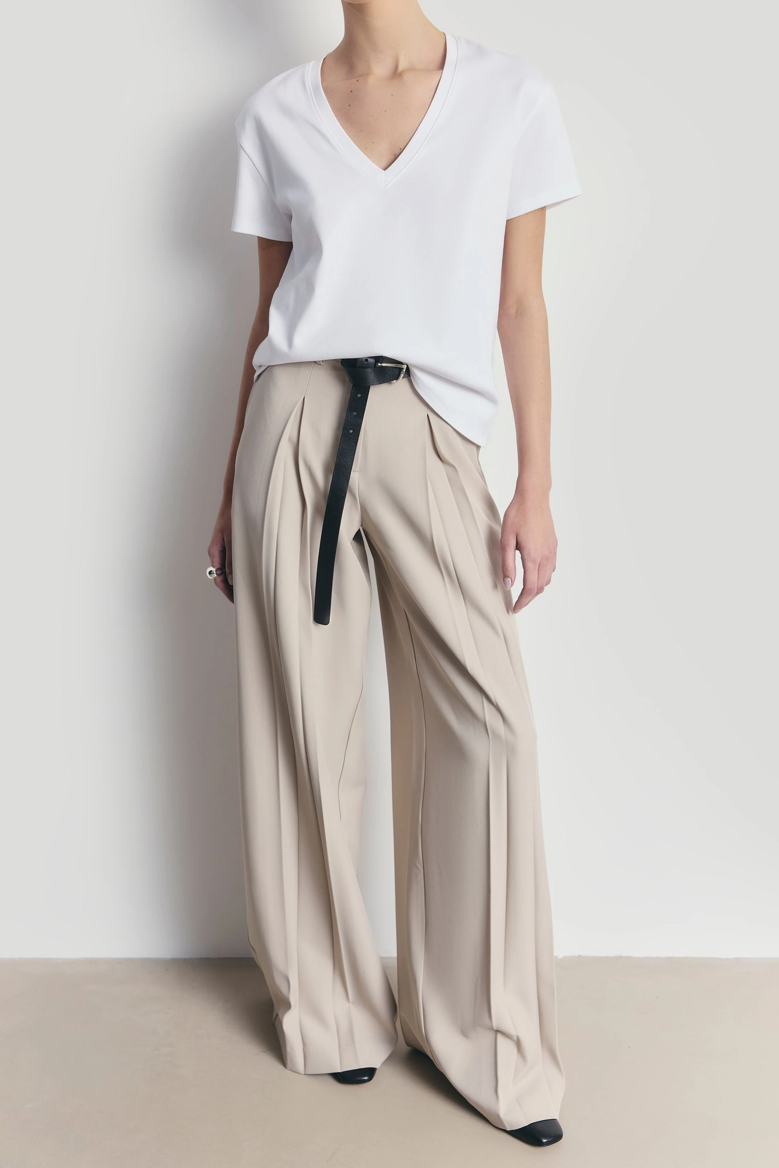 Box Pleat Tailored Wide Leg Trousers - Stone - Image 3