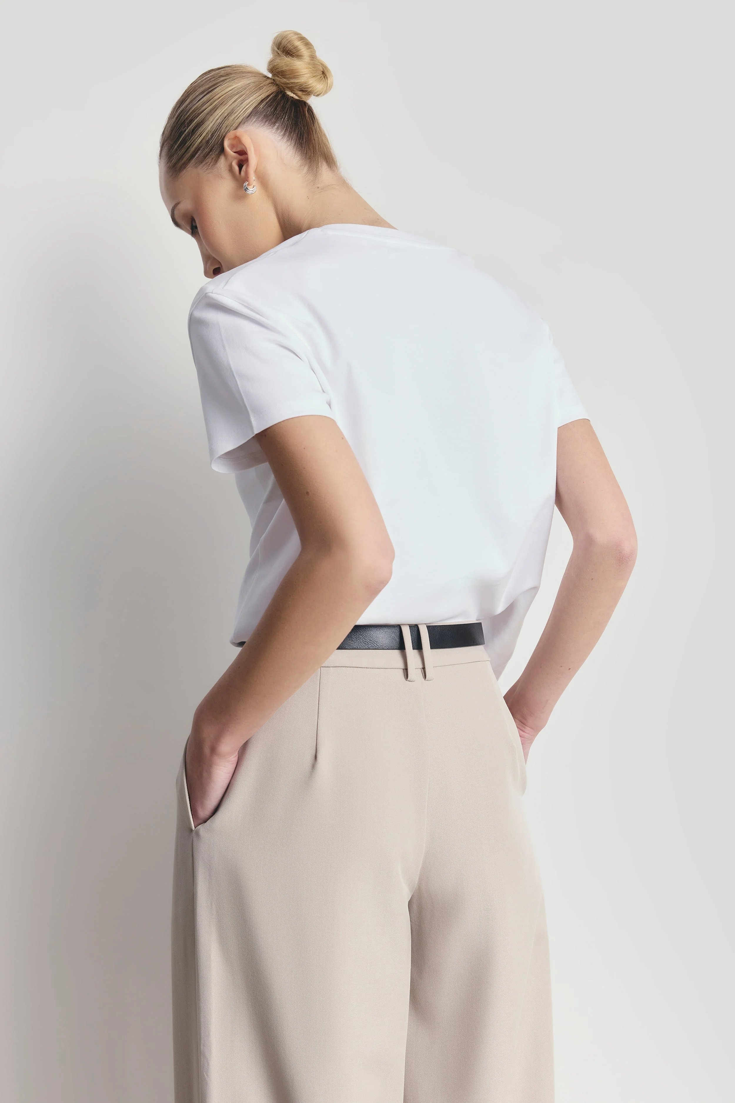 Box Pleat Tailored Wide Leg Trousers - Stone - Image 5