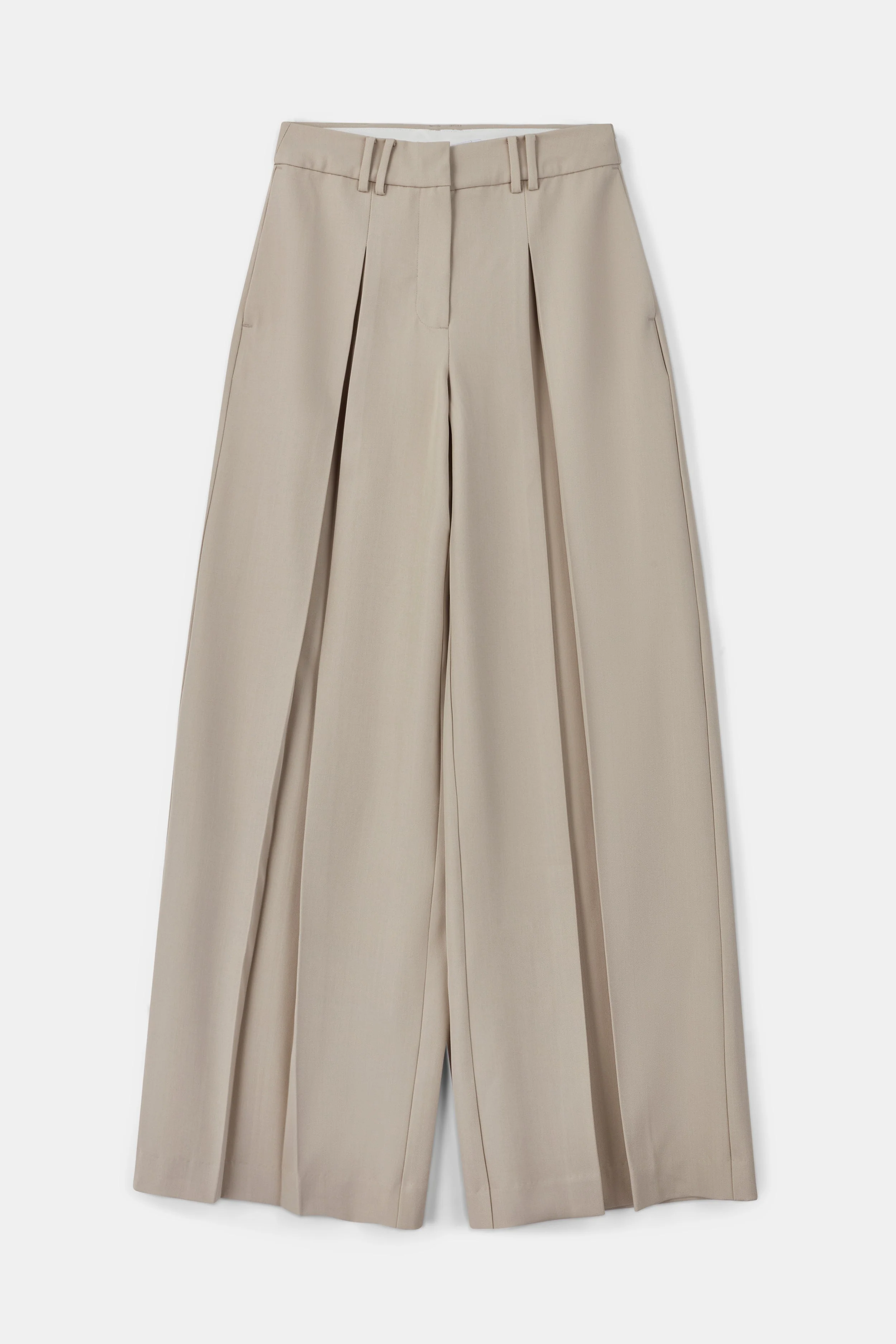 Box Pleat Tailored Wide Leg Trousers - Stone - Image 7