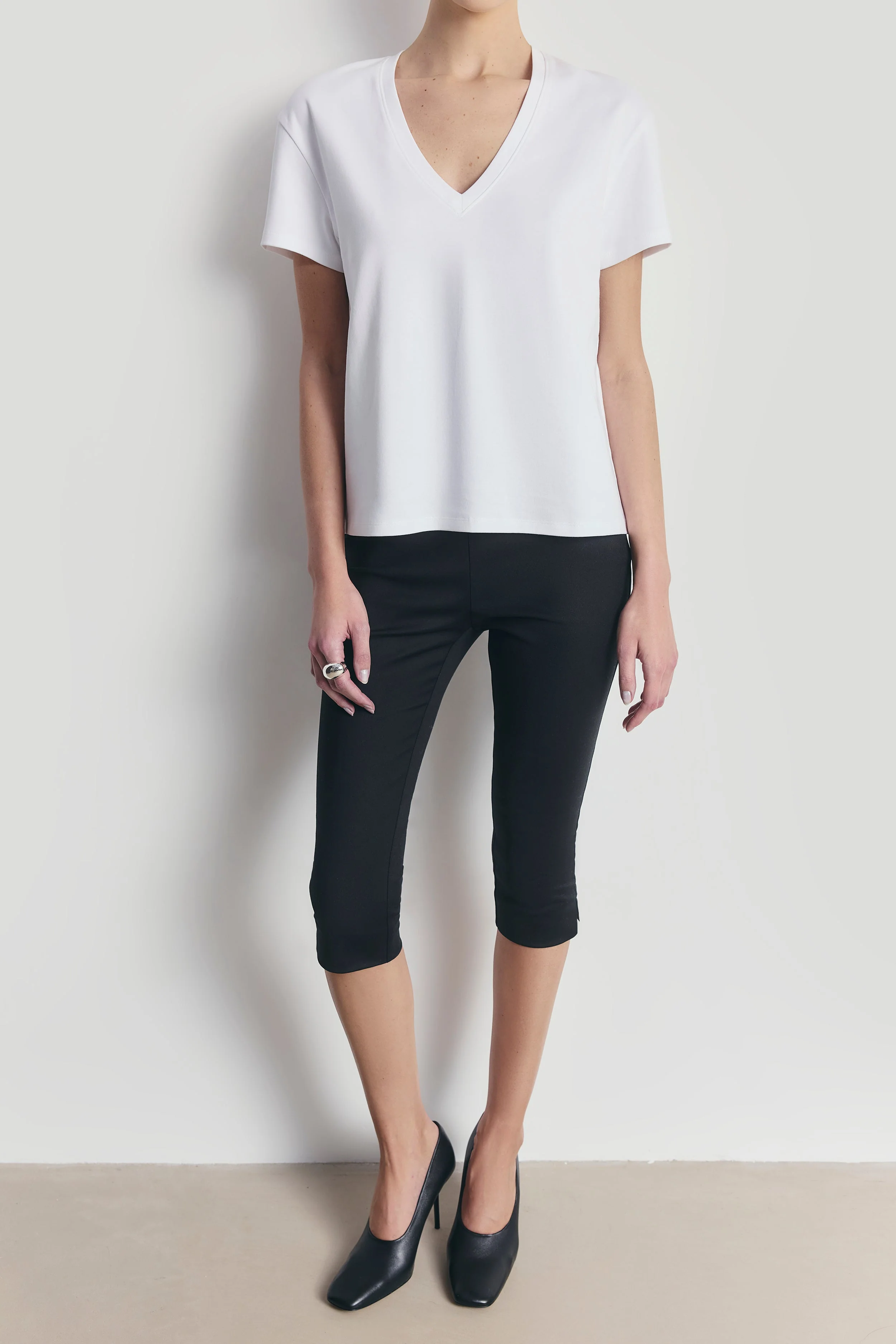 Classic V Neck T Shirt - White - Image 3
