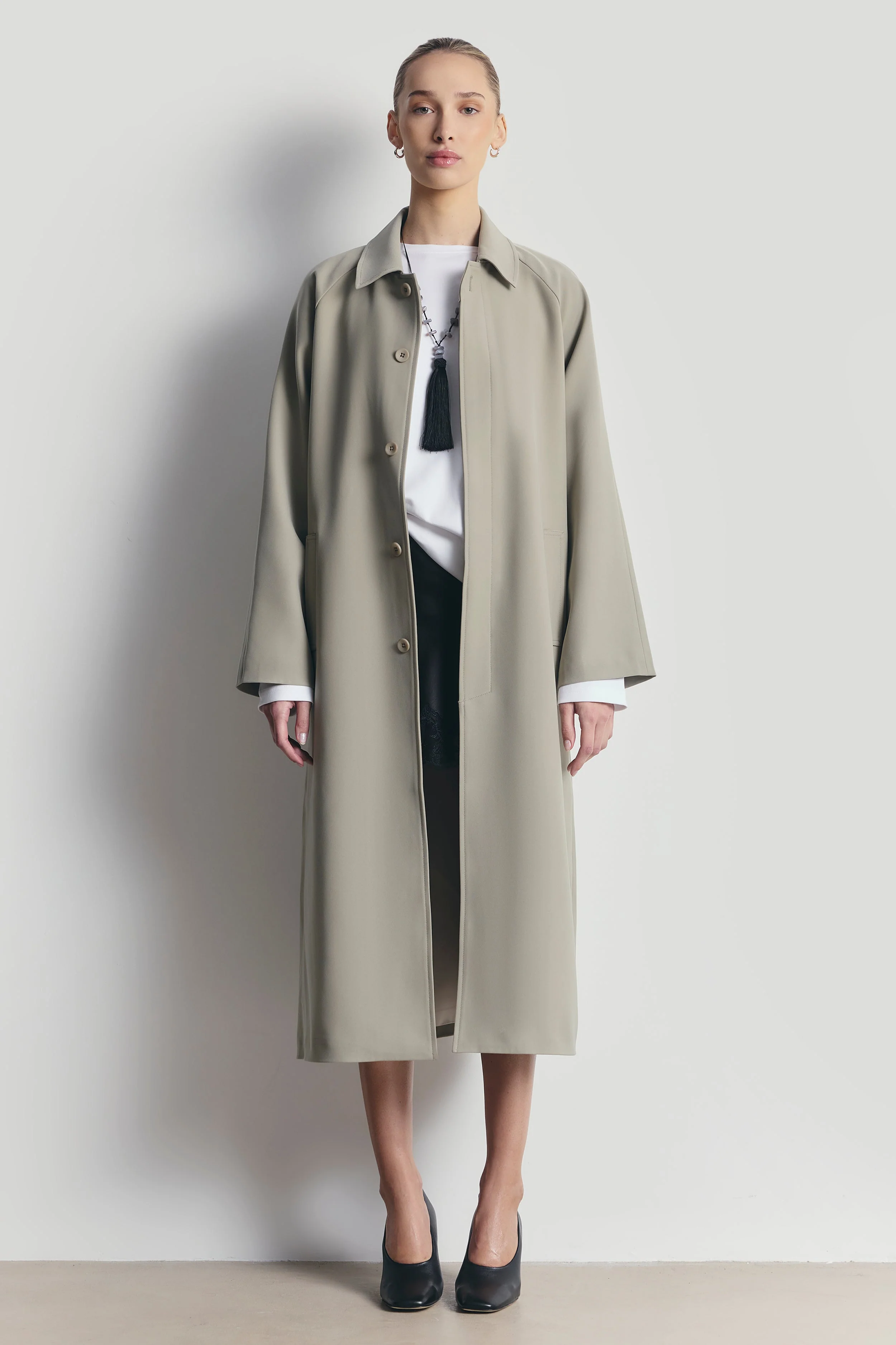 Clean Cut Longline Driving Coat - Antique Sage - Image 3