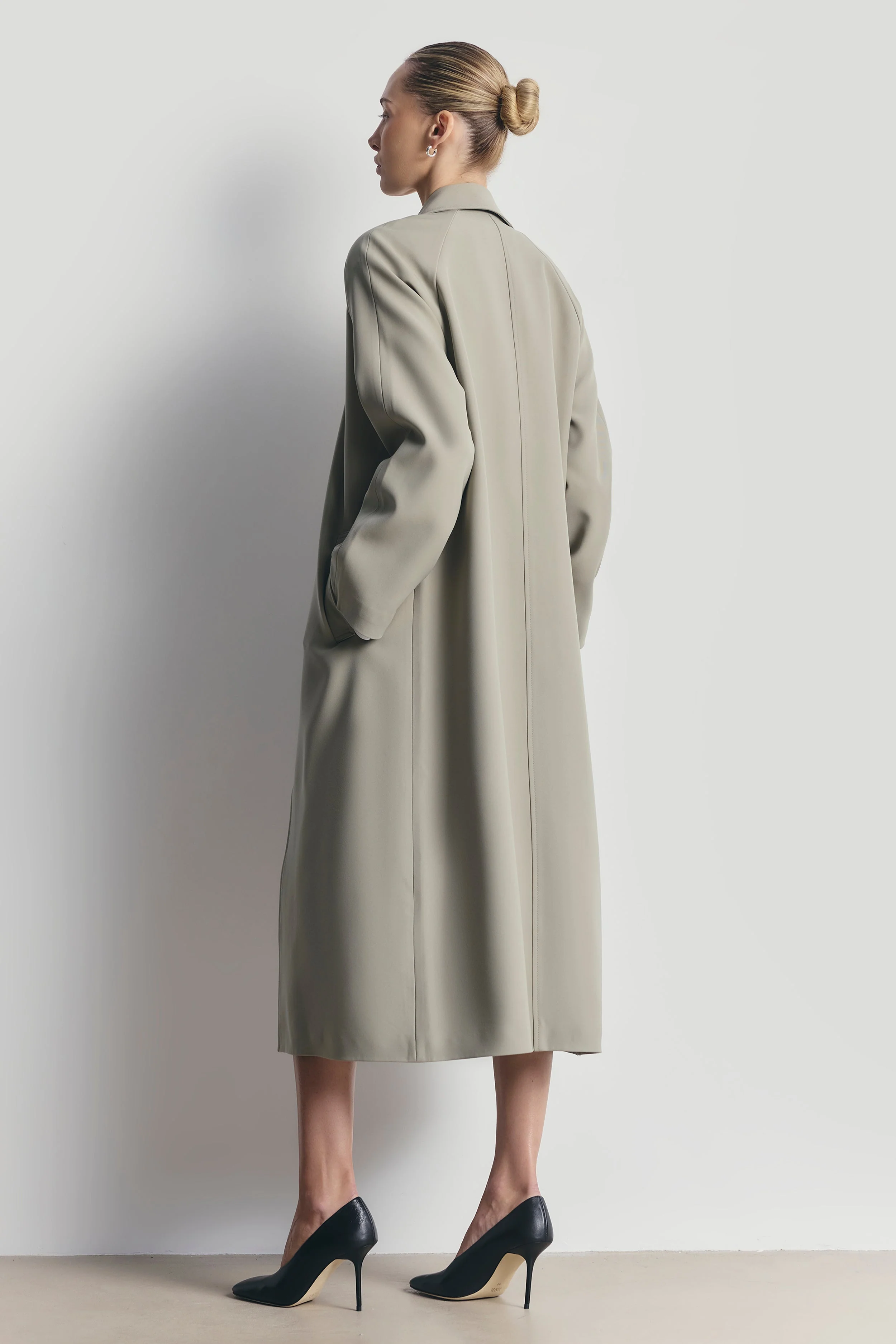 Clean Cut Longline Driving Coat - Antique Sage - Image 9