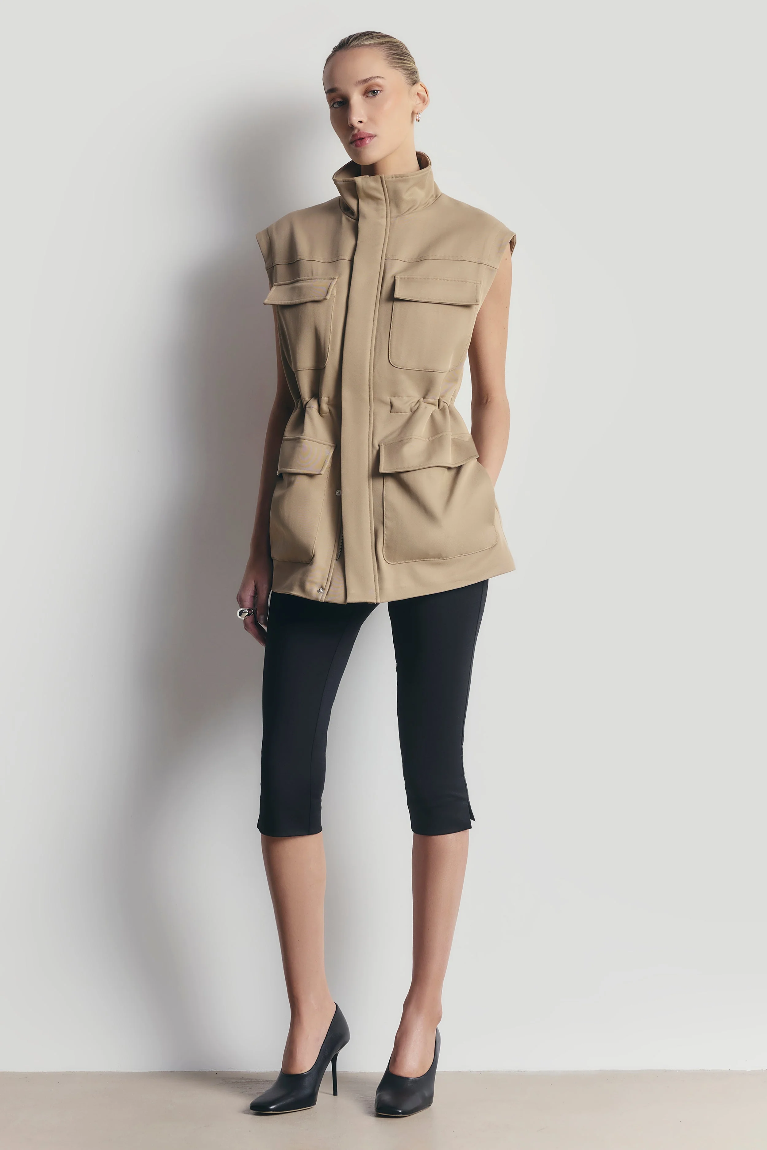 Cotton Sleeveless Utility Vest - Tan - Image 3