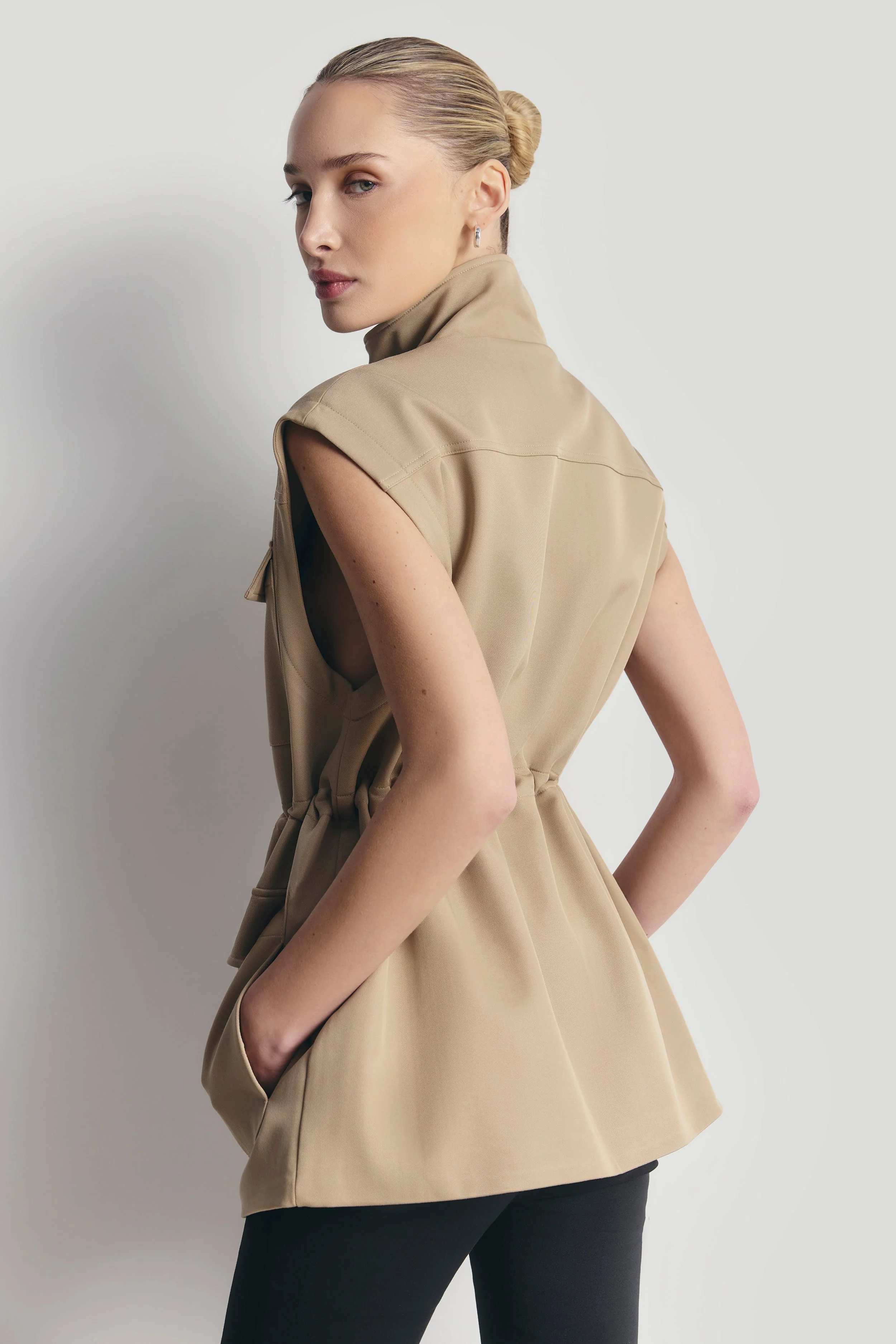 Cotton Sleeveless Utility Vest - Tan - Image 4