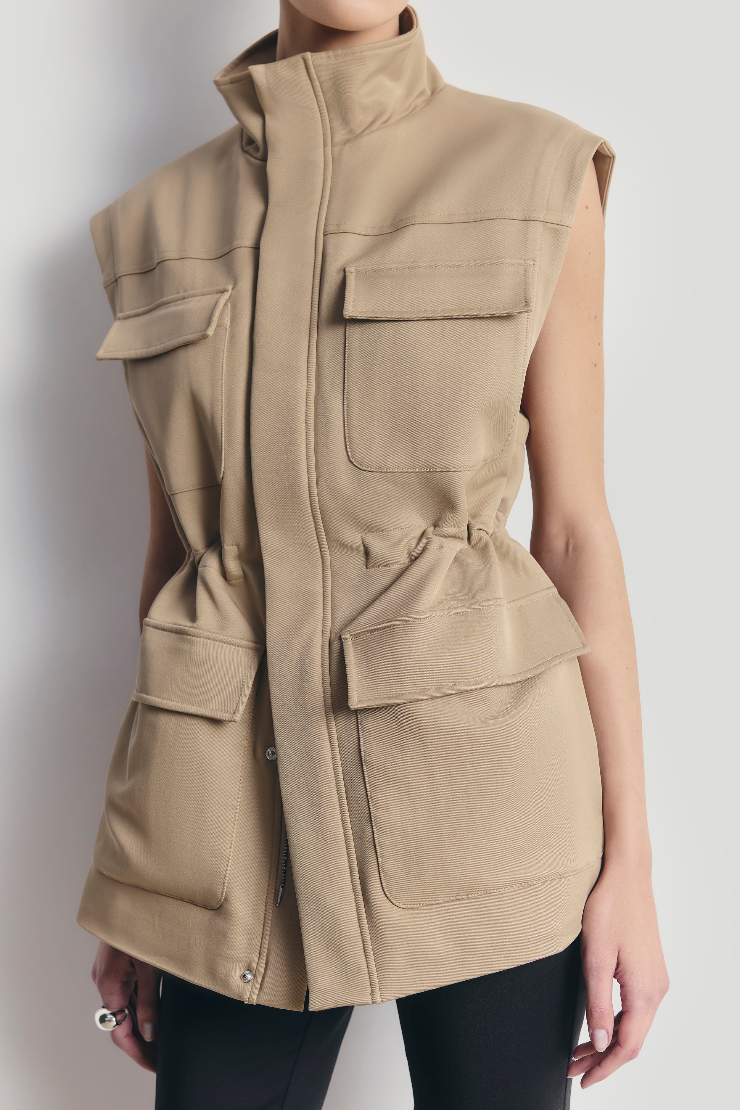 Cotton Sleeveless Utility Vest - Tan - Image 5
