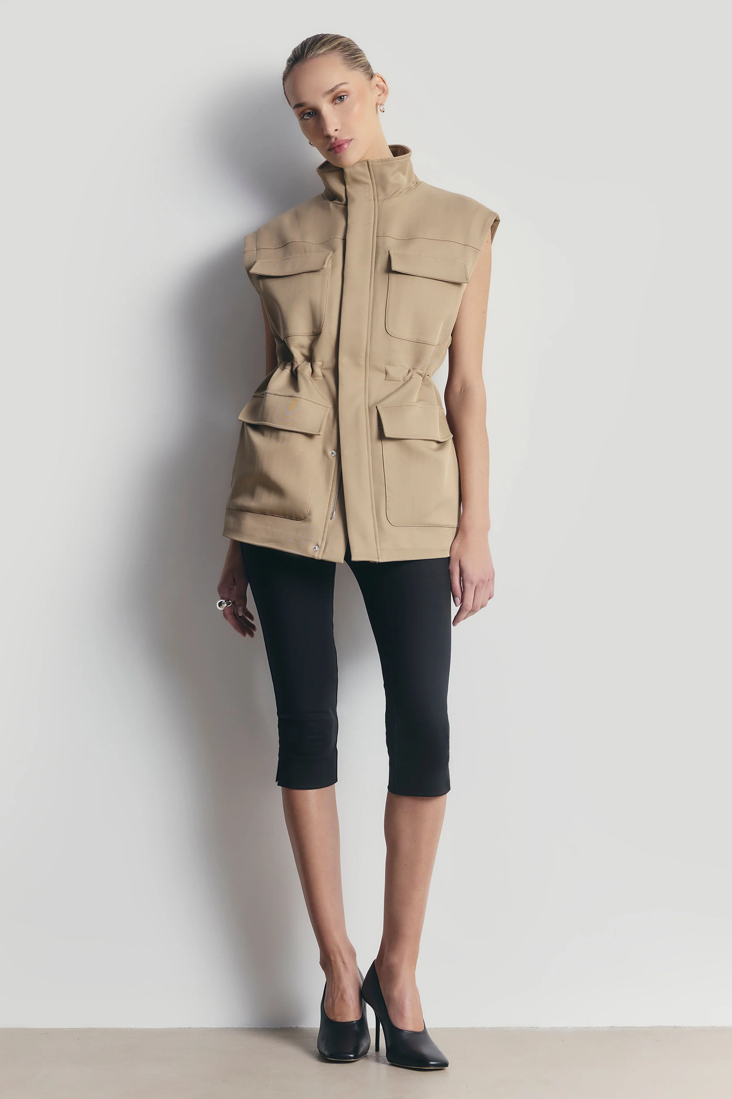 Cotton Sleeveless Utility Vest - Tan - Image 6