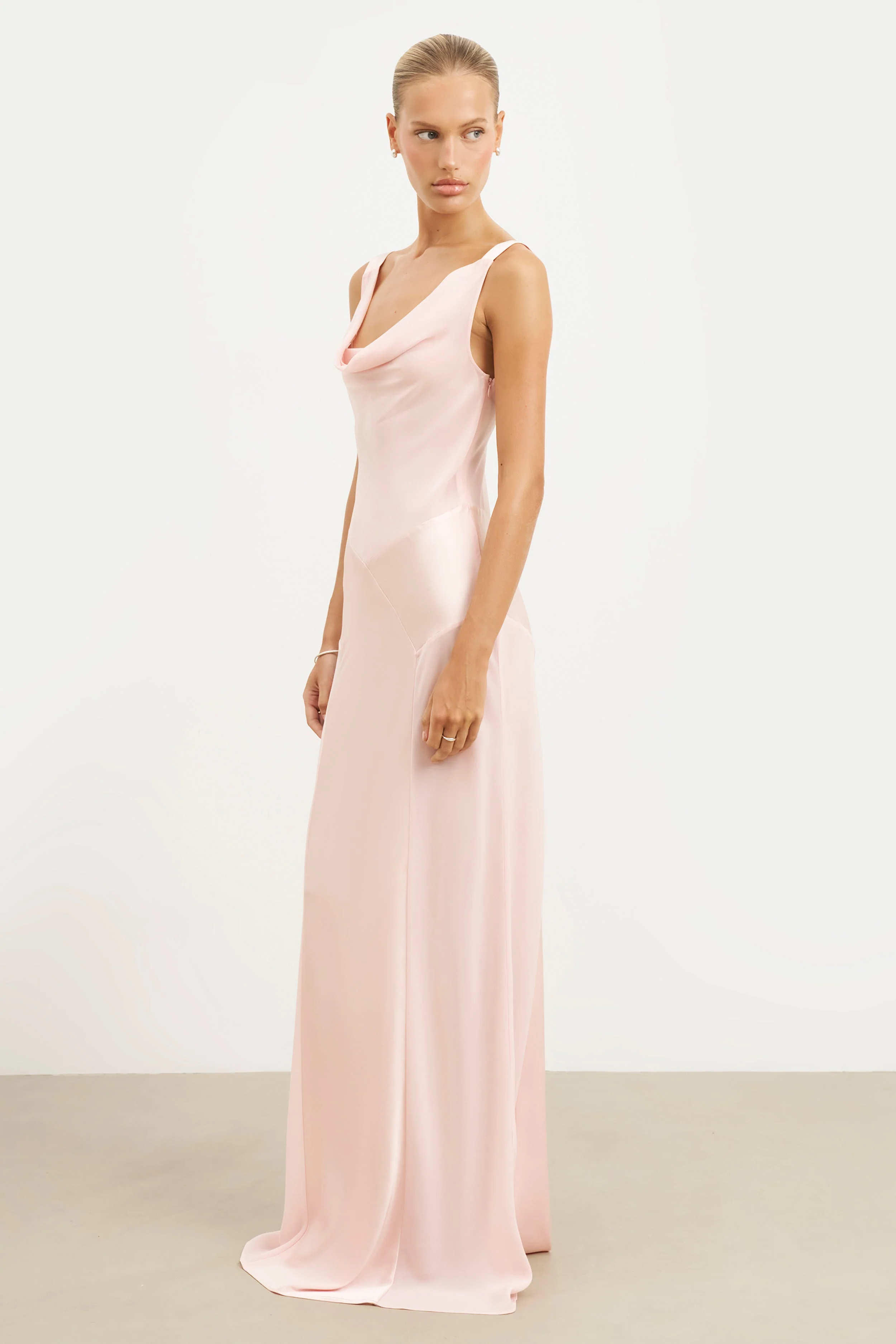 Cowl Neck Satin Panel Gown - Blush - Image 5