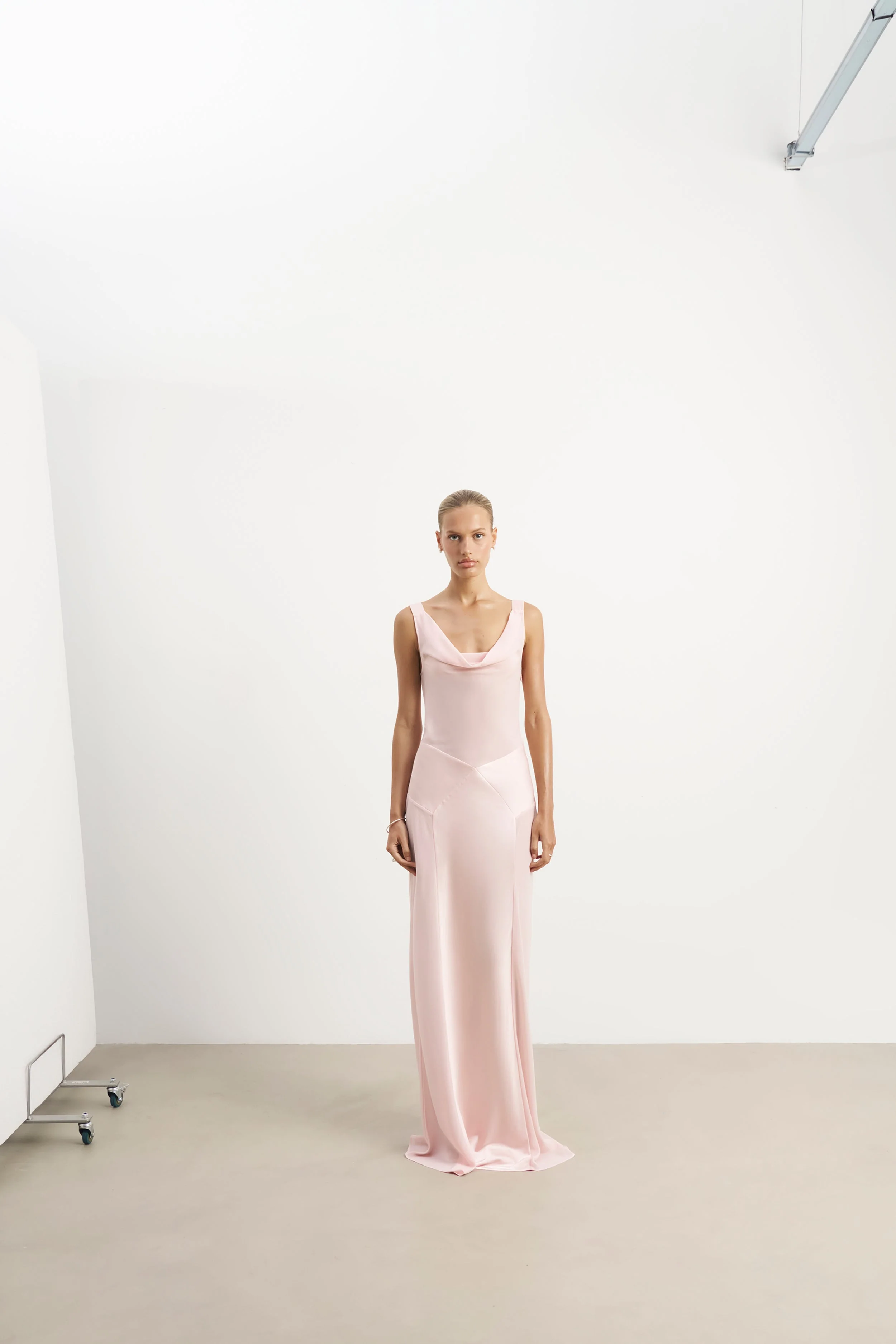 Cowl Neck Satin Panel Gown - Blush - Image 6