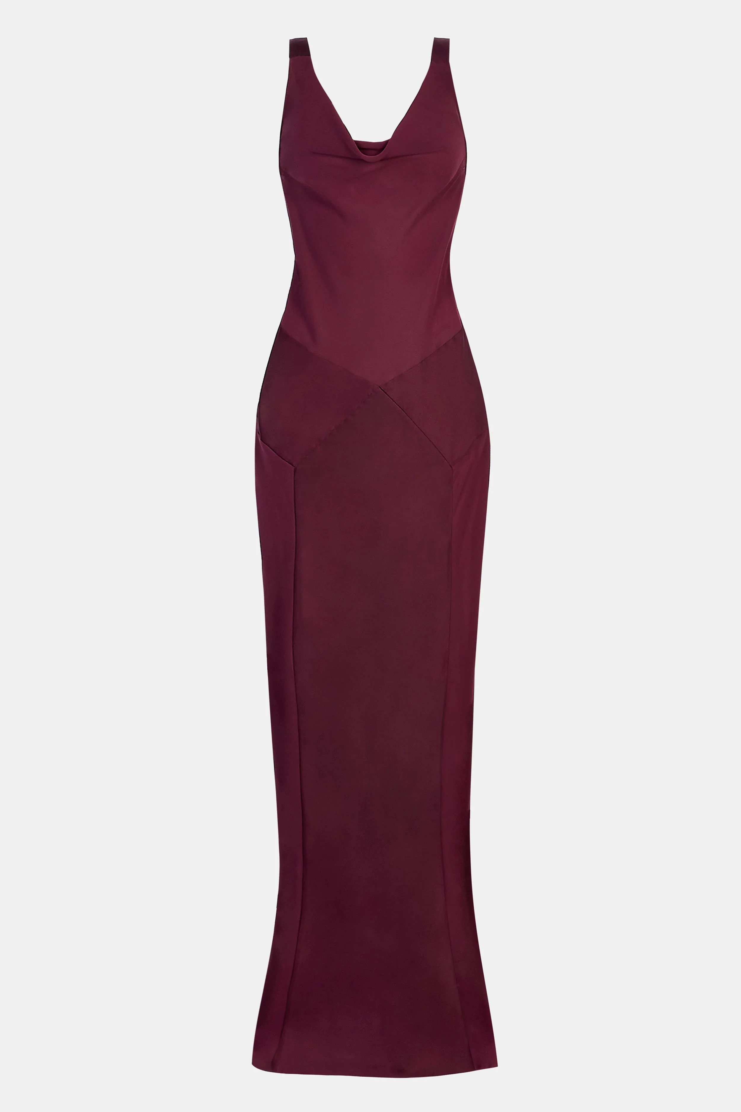 Cowl Neck Satin Panel Gown - Mulberry - Image 7