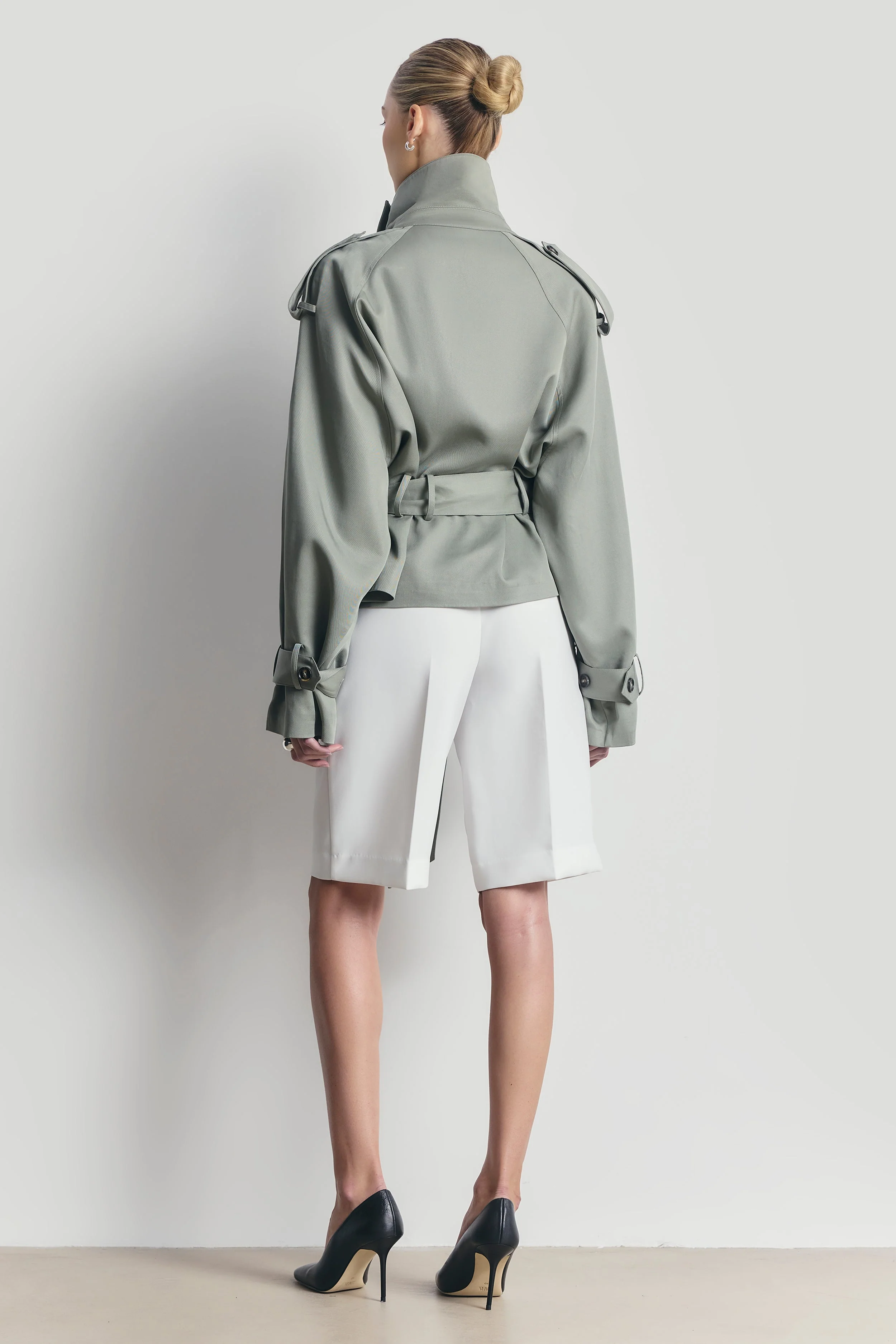 Cropped Funnel Neck Trench - Antique Sage - Image 8