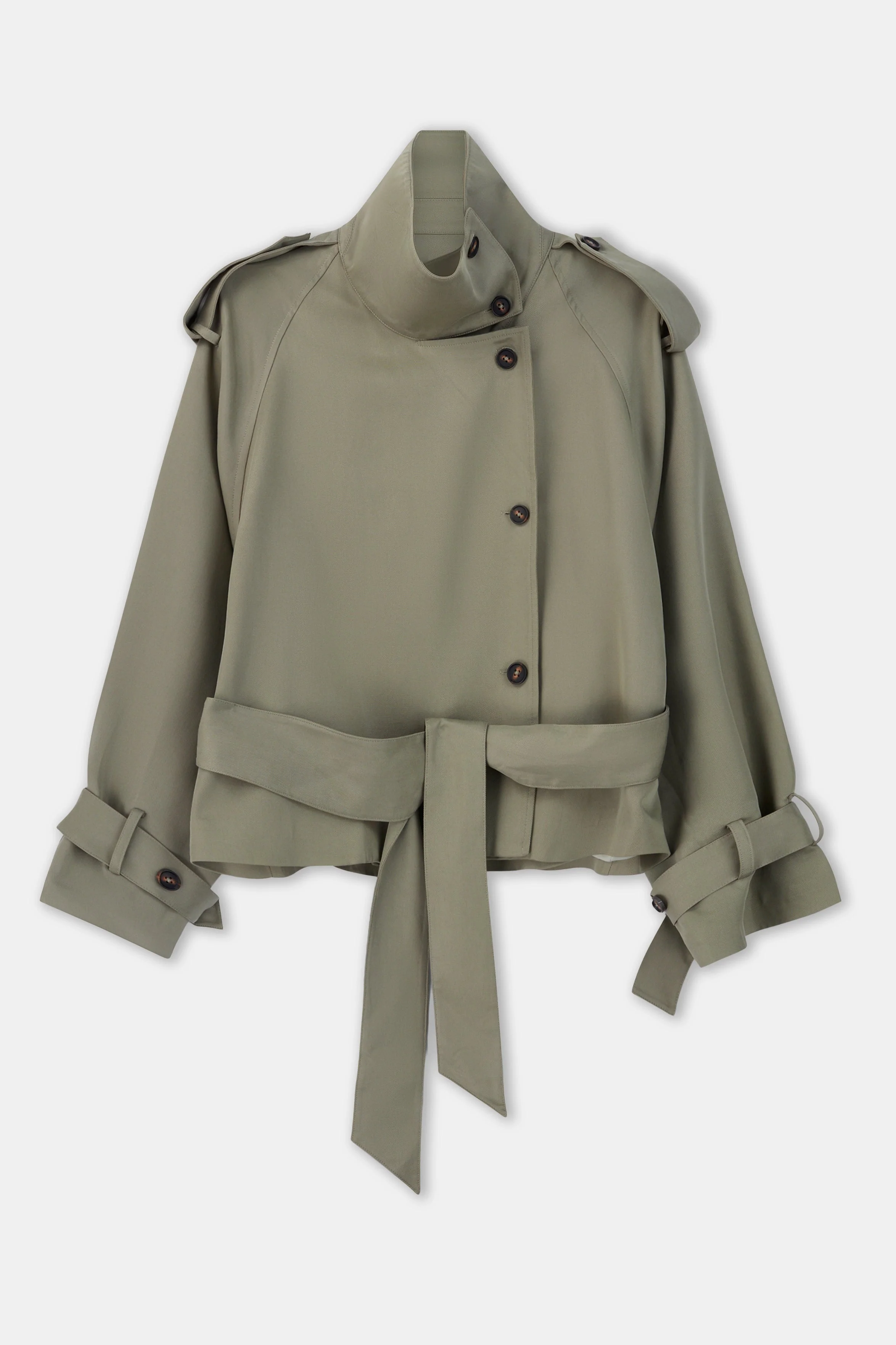 Cropped Funnel Neck Trench - Antique Sage - Image 9