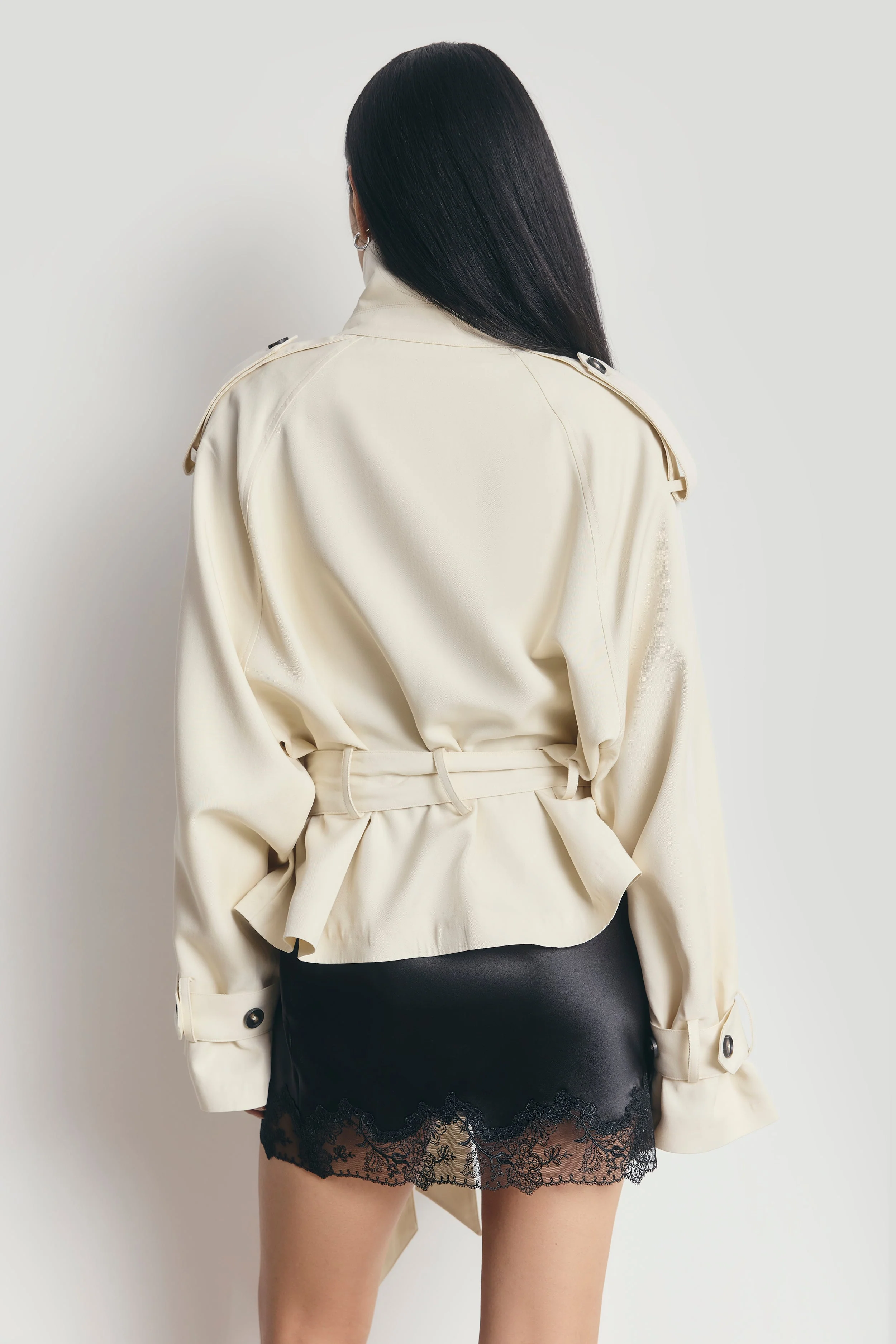 Cropped Funnel Neck Trench - Ecru - Image 5