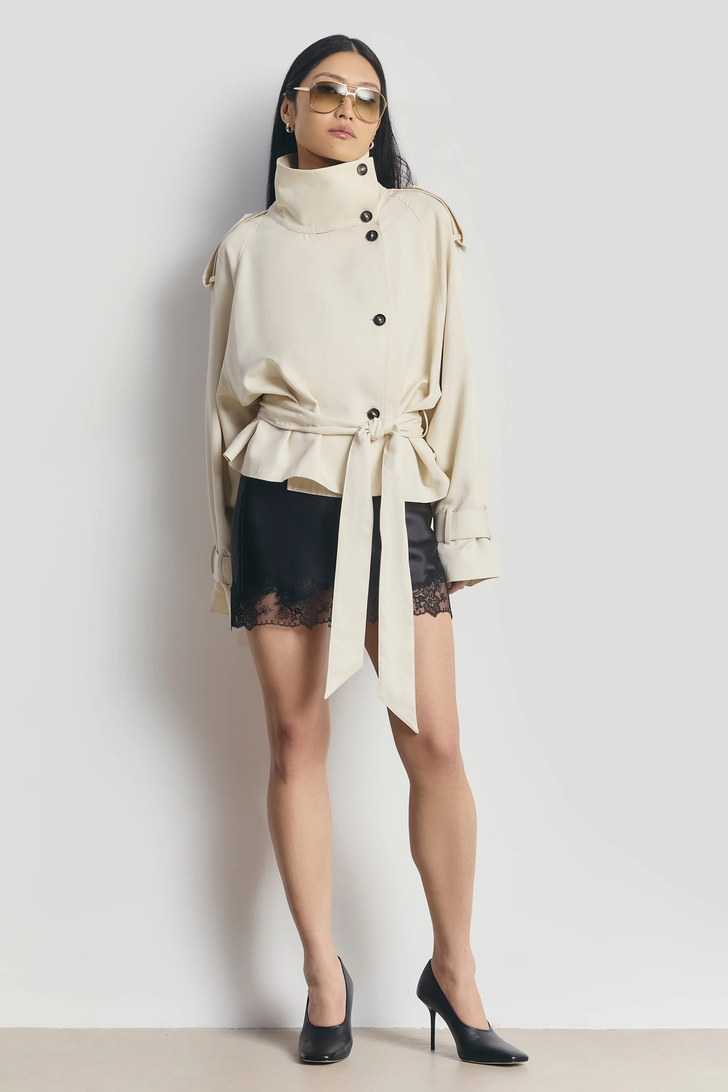 Cropped Funnel Neck Trench - Ecru - Image 8