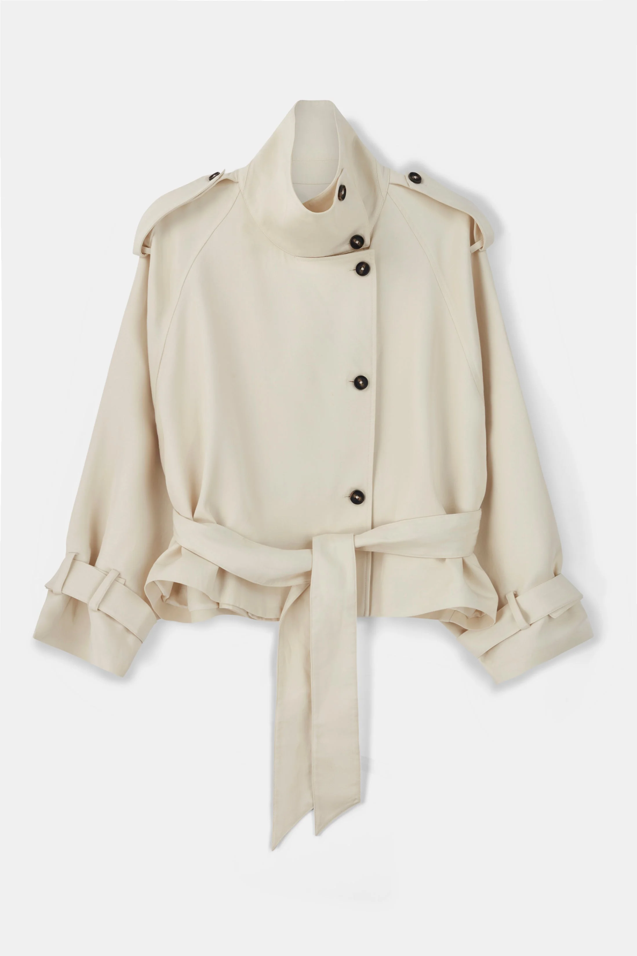 Cropped Funnel Neck Trench - Ecru - Image 9