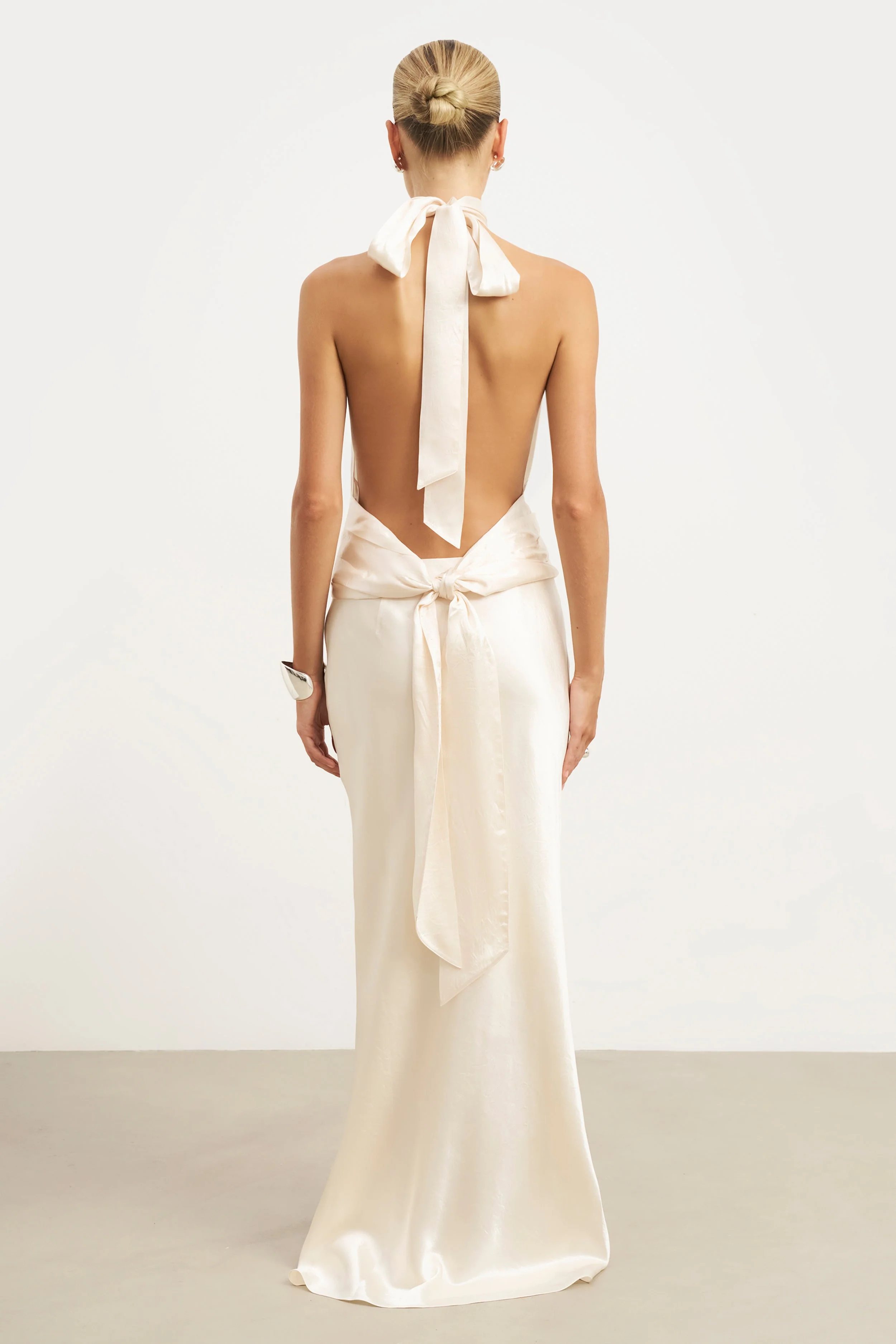 Crushed Satin Bias Cut Maxi Skirt - Champagne - Image 3