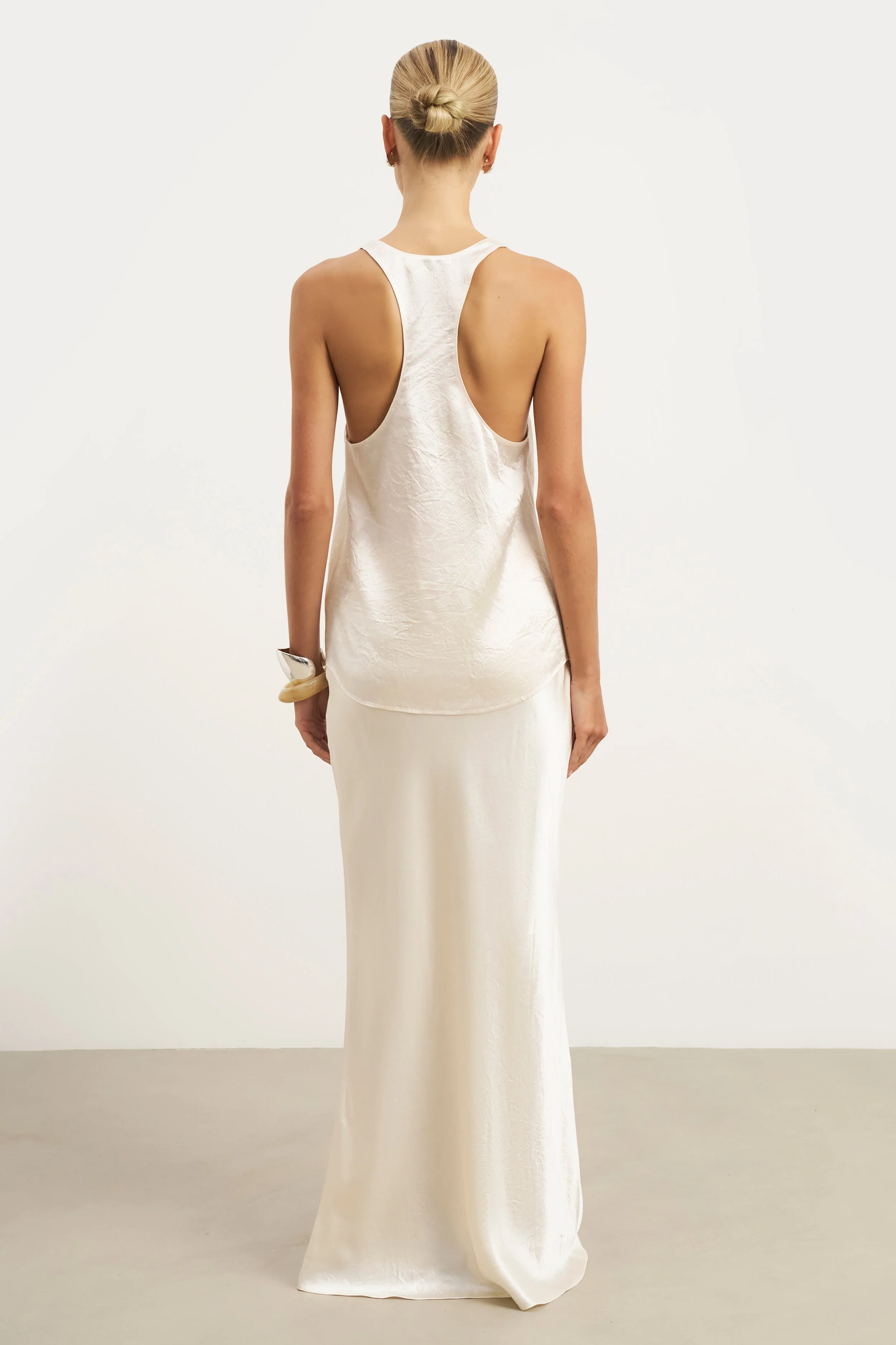 Crushed Satin Bias Cut Maxi Skirt - Champagne - Image 9