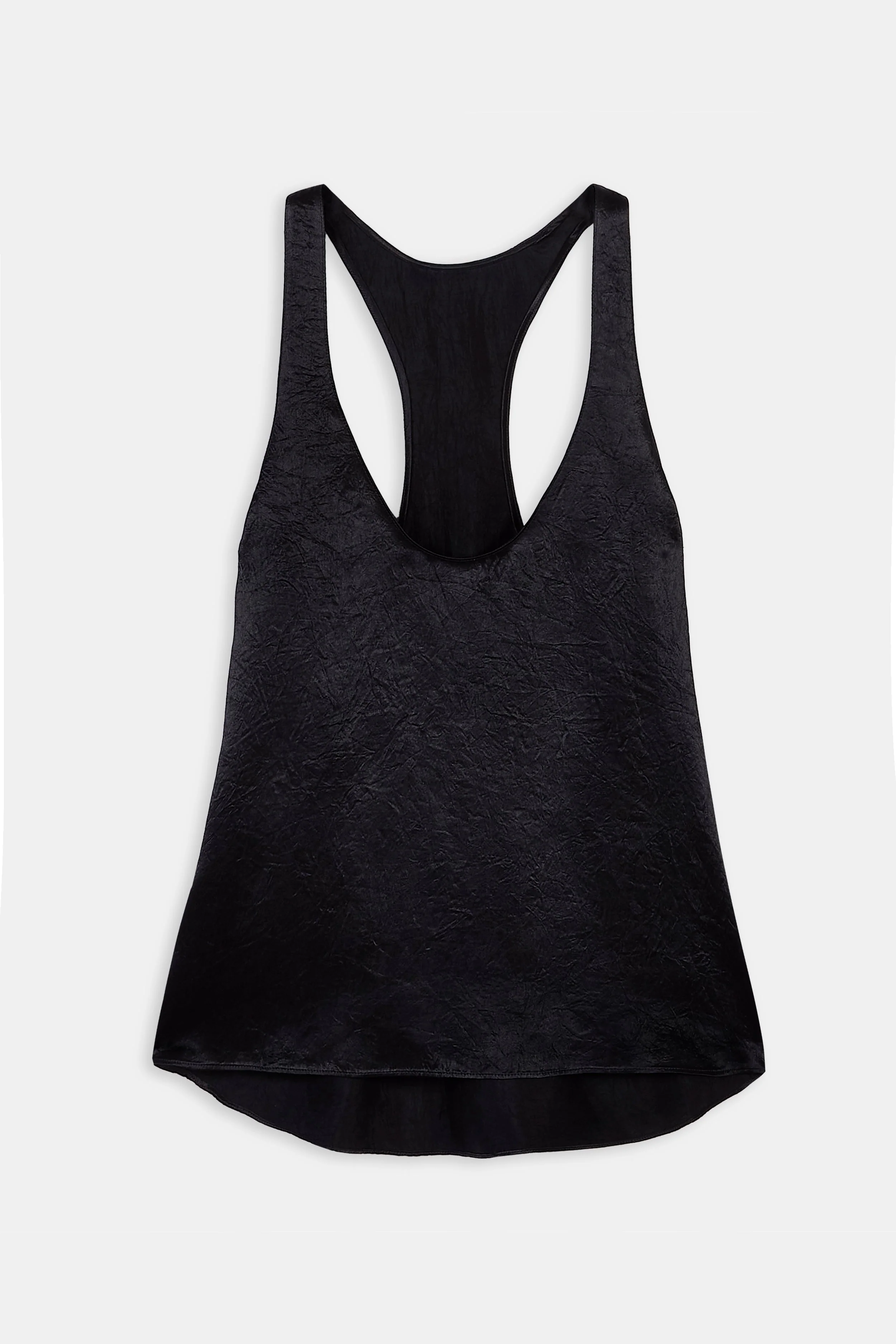 Crushed Satin Plunge U Neck Tank Top - Black - Image 7