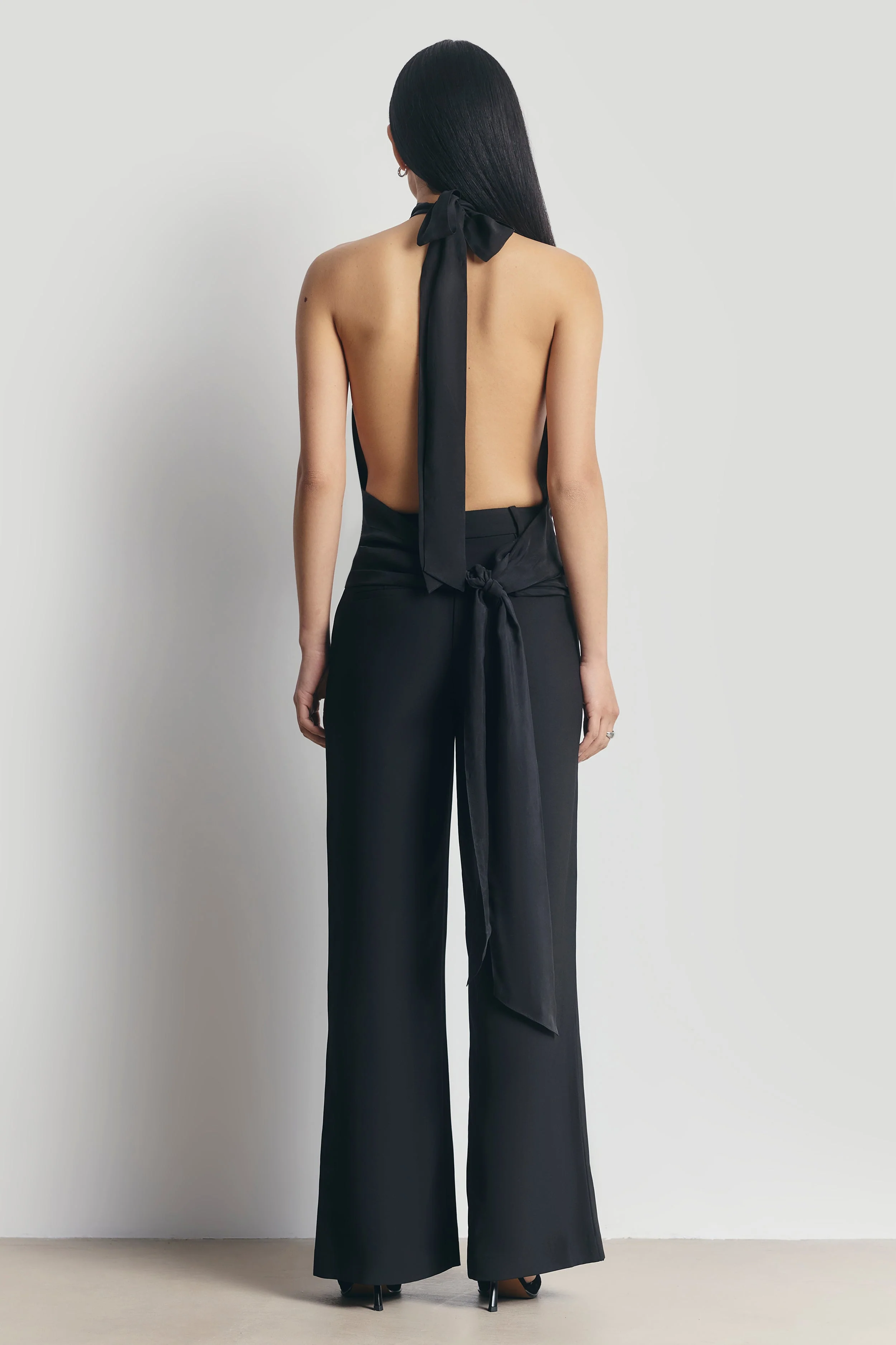 Cupro Backless Belted Halterneck Top - Black - Image 5