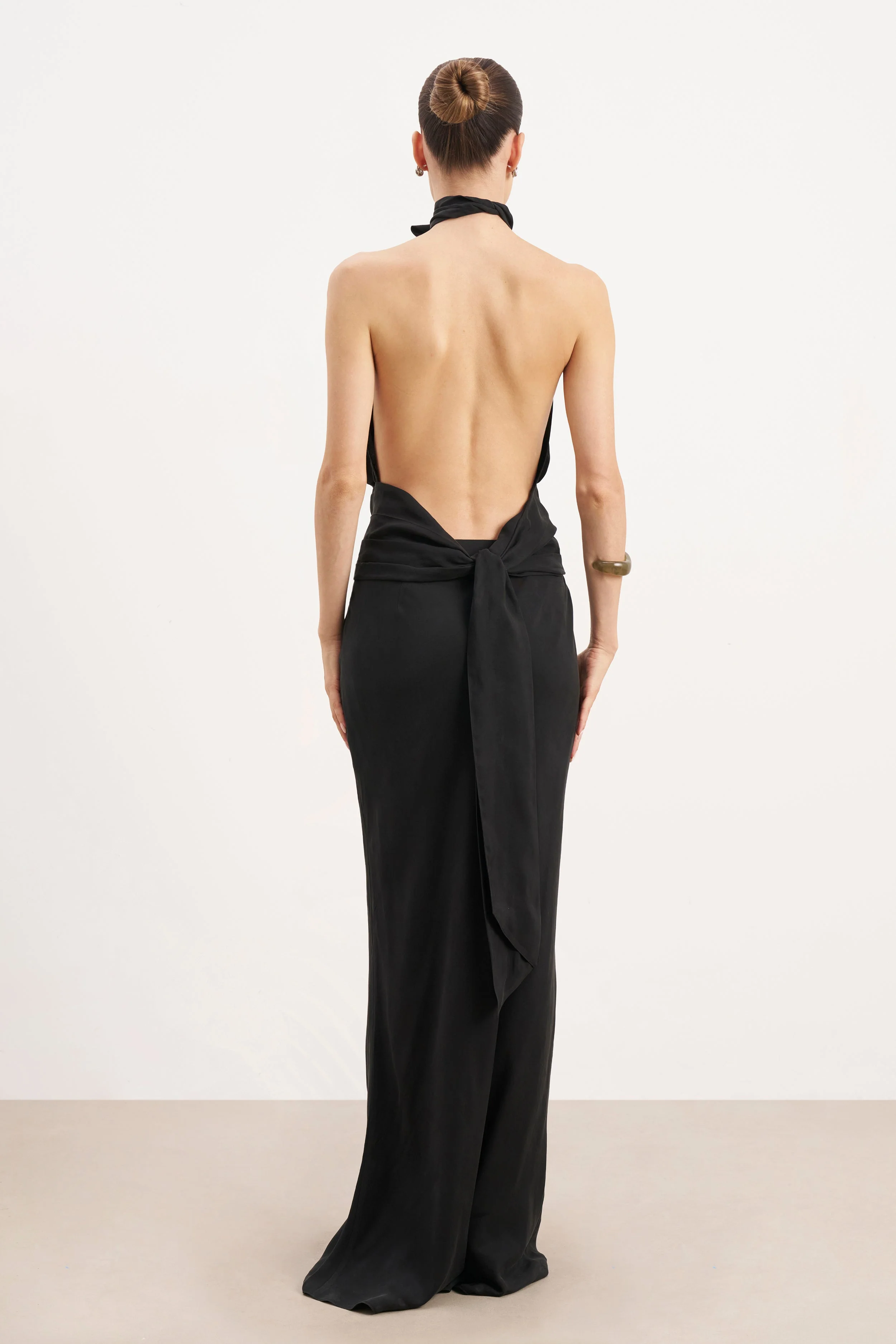 Cupro Backless Belted Halterneck Top - Black - Image 8