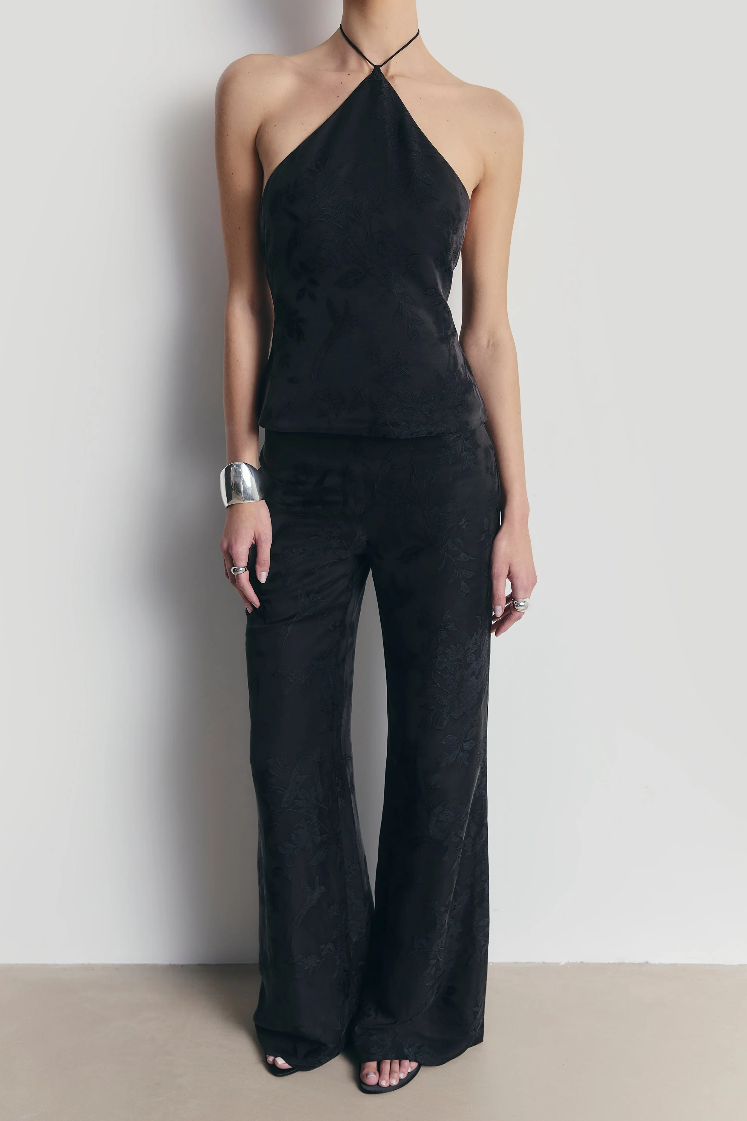 Cupro Jacquard Tailored Halterneck Top - Charcoal - Image 6