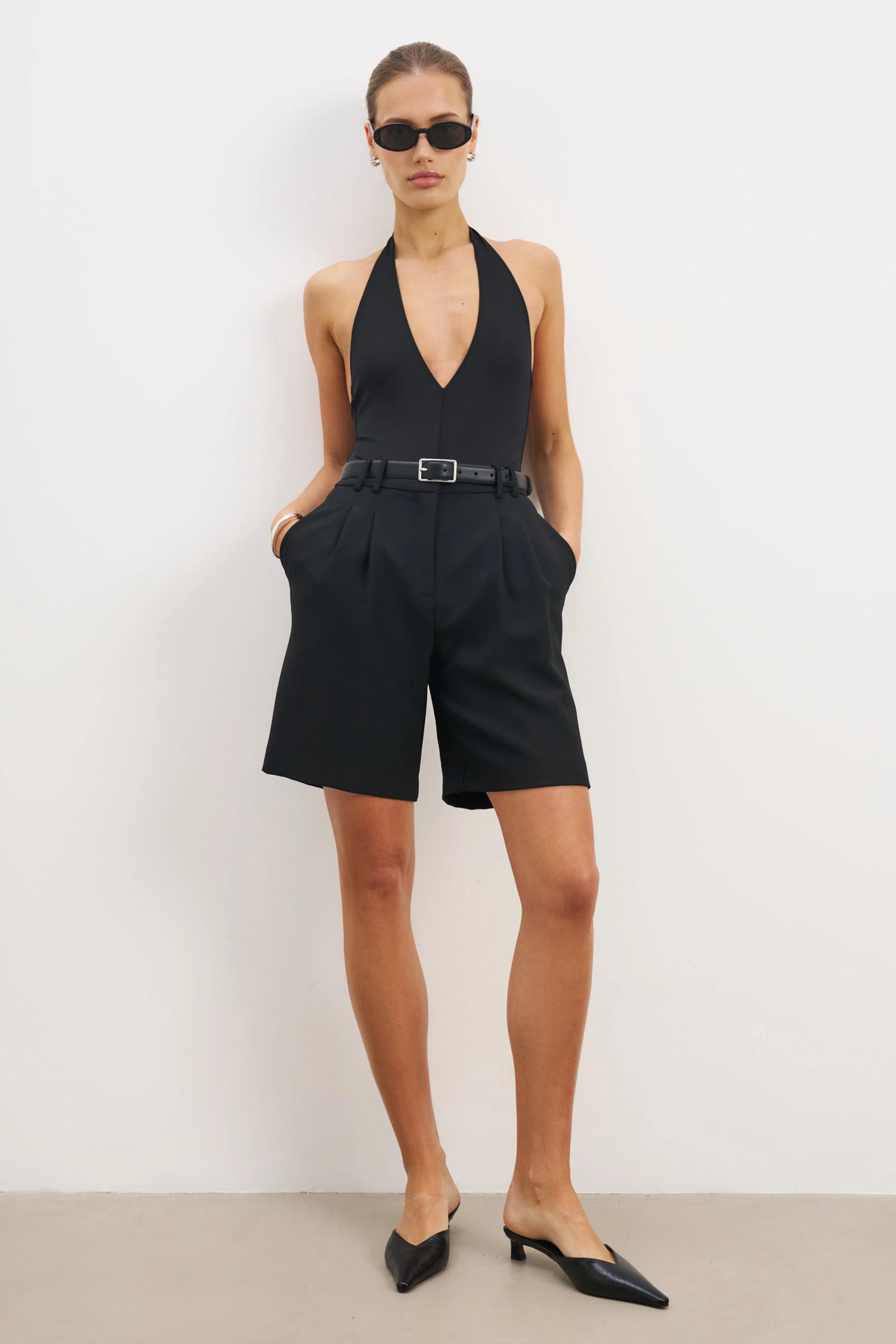 Effortless Pleated Longline Shorts - Black - Image 10
