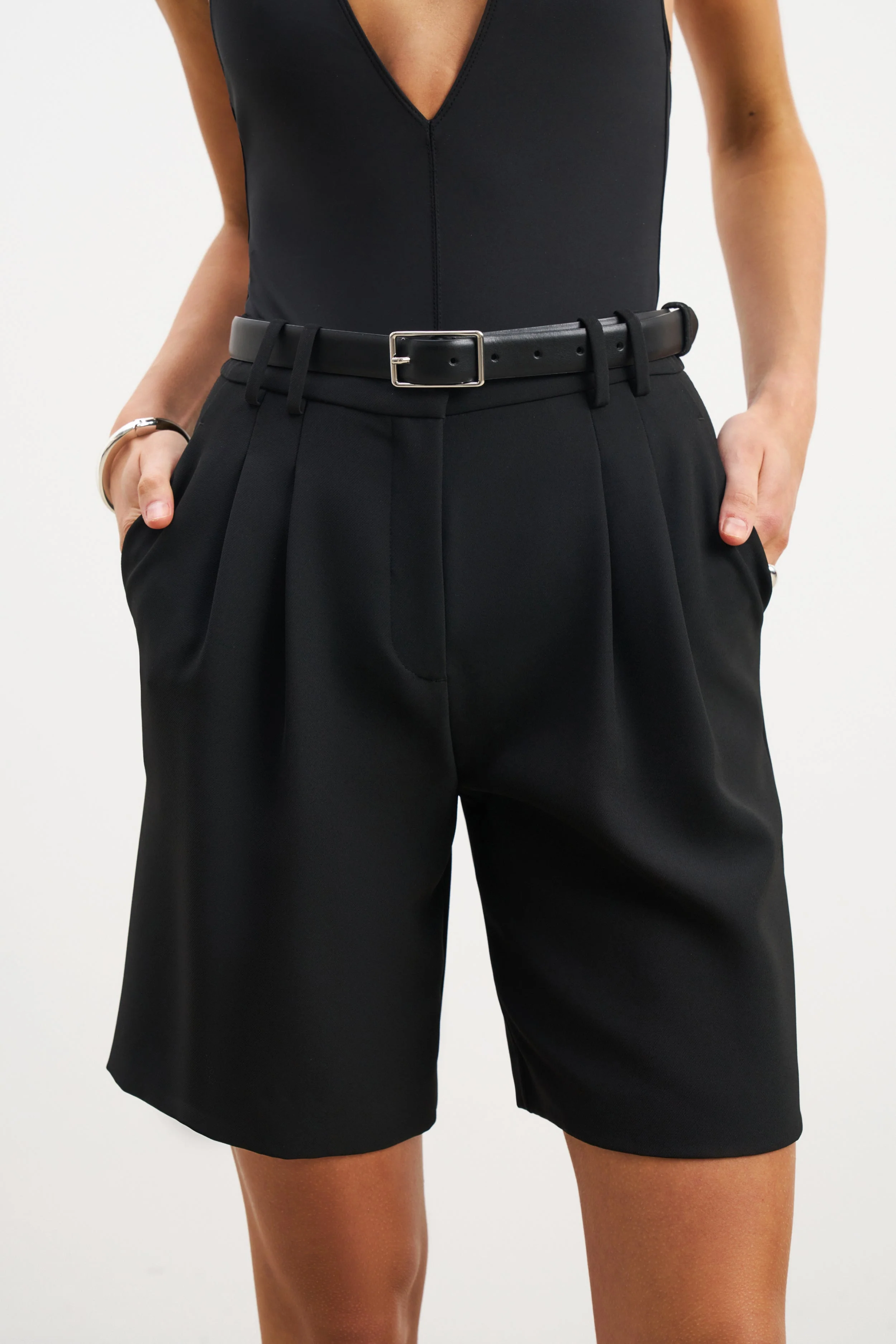 Effortless Pleated Longline Shorts - Black - Image 4