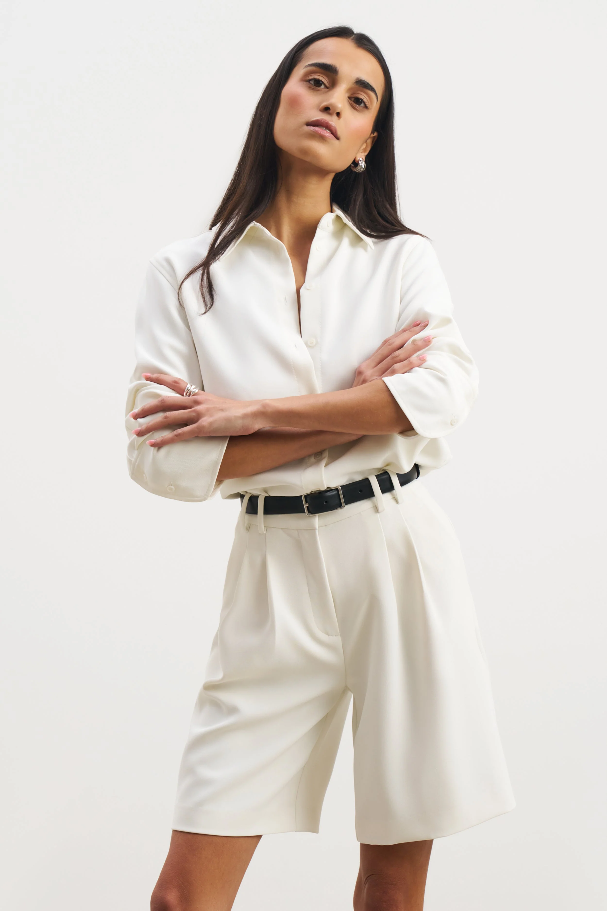 Effortless Pleated Longline Shorts - White - Image 3