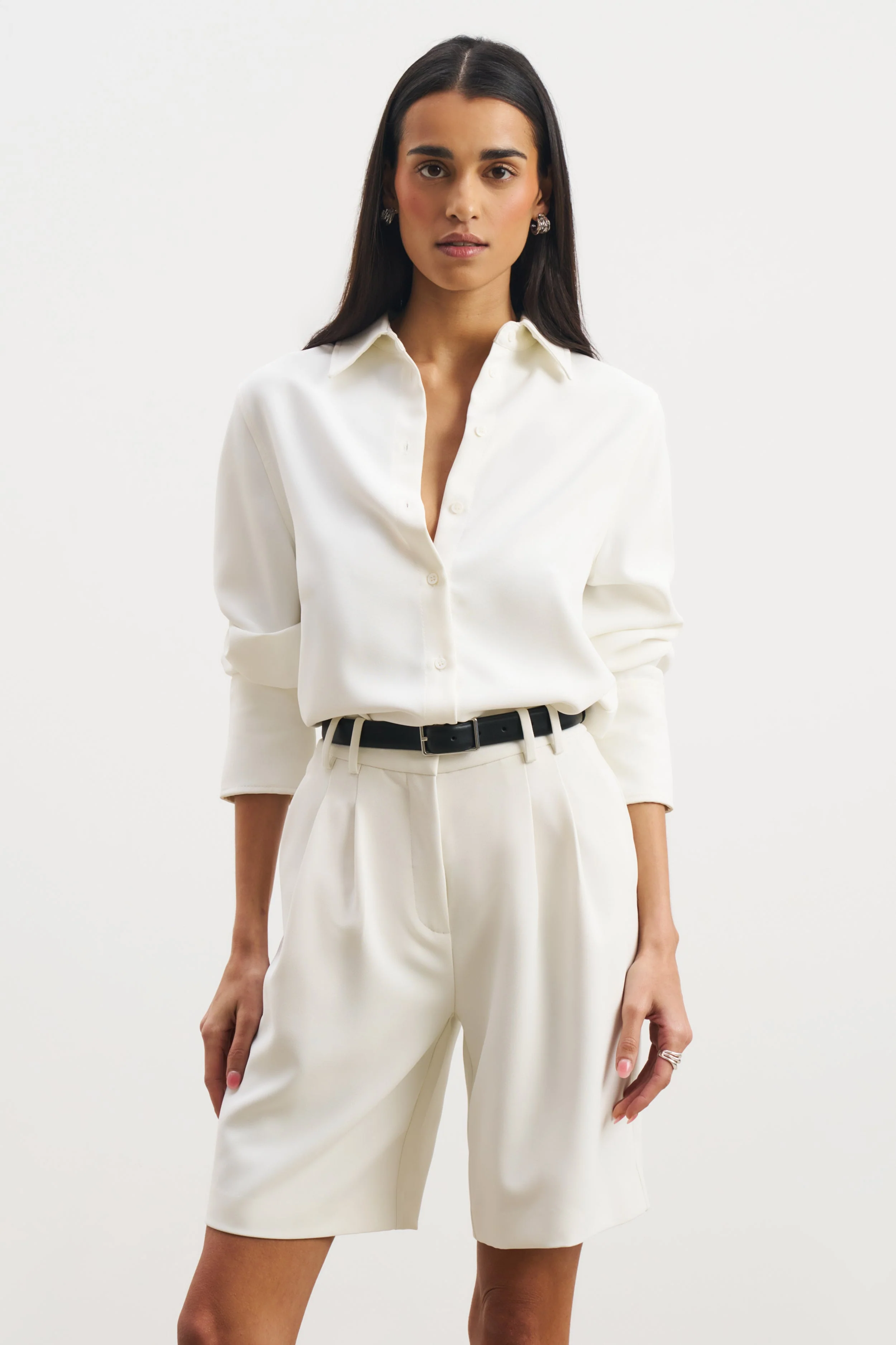 Effortless Pleated Longline Shorts - White - Image 5