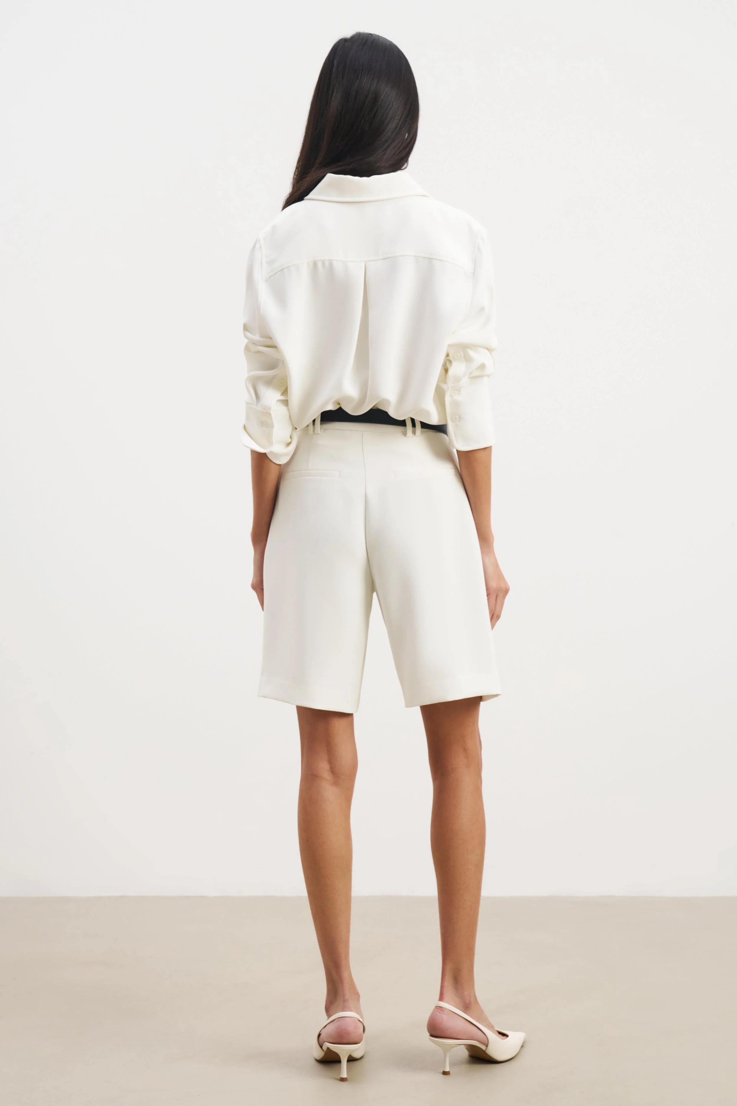 Effortless Pleated Longline Shorts - White - Image 7