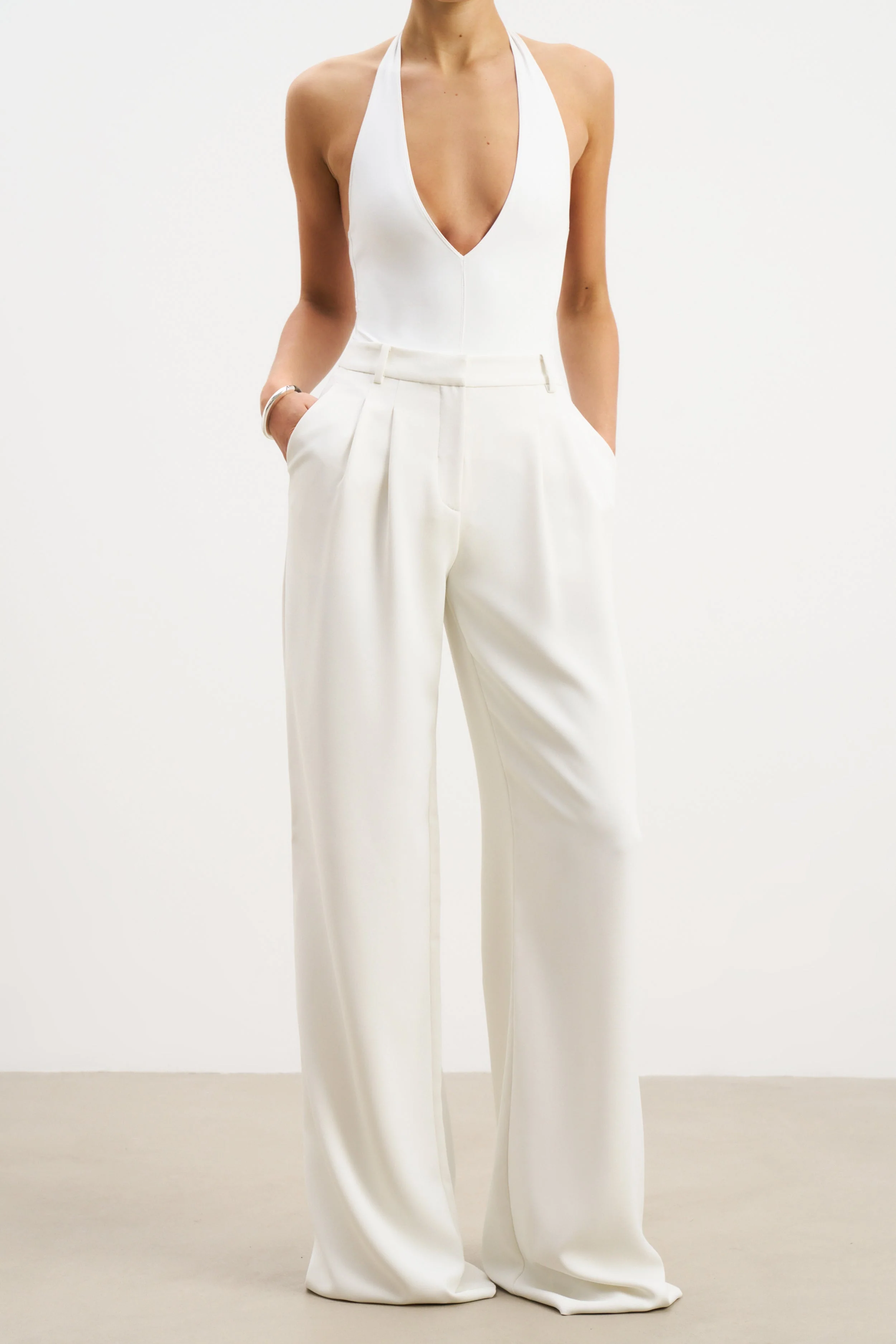 Effortless Pleated Wide Leg Trousers - White - Image 5