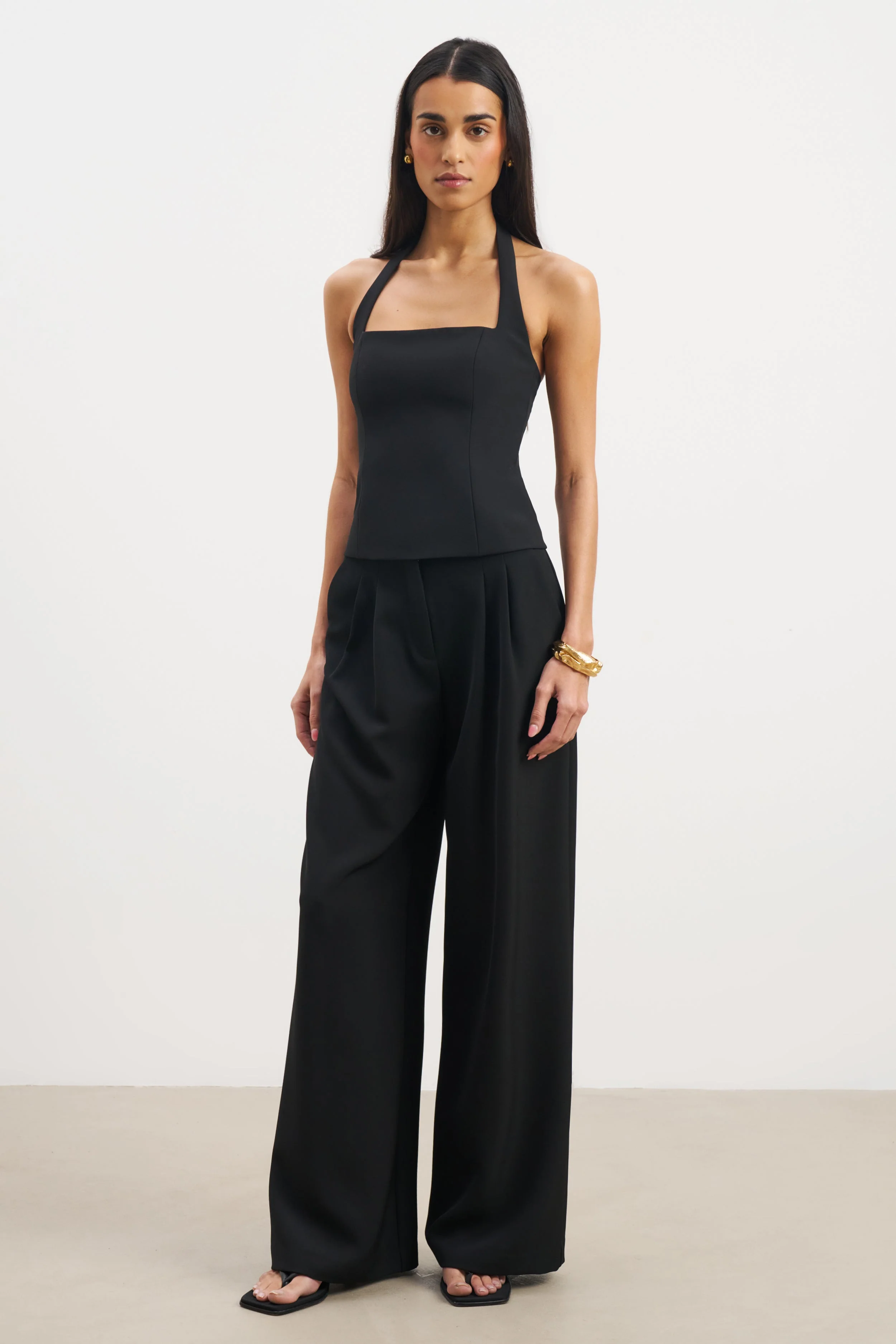 Effortless Tailored Halter Bodice Top - Black - Image 3