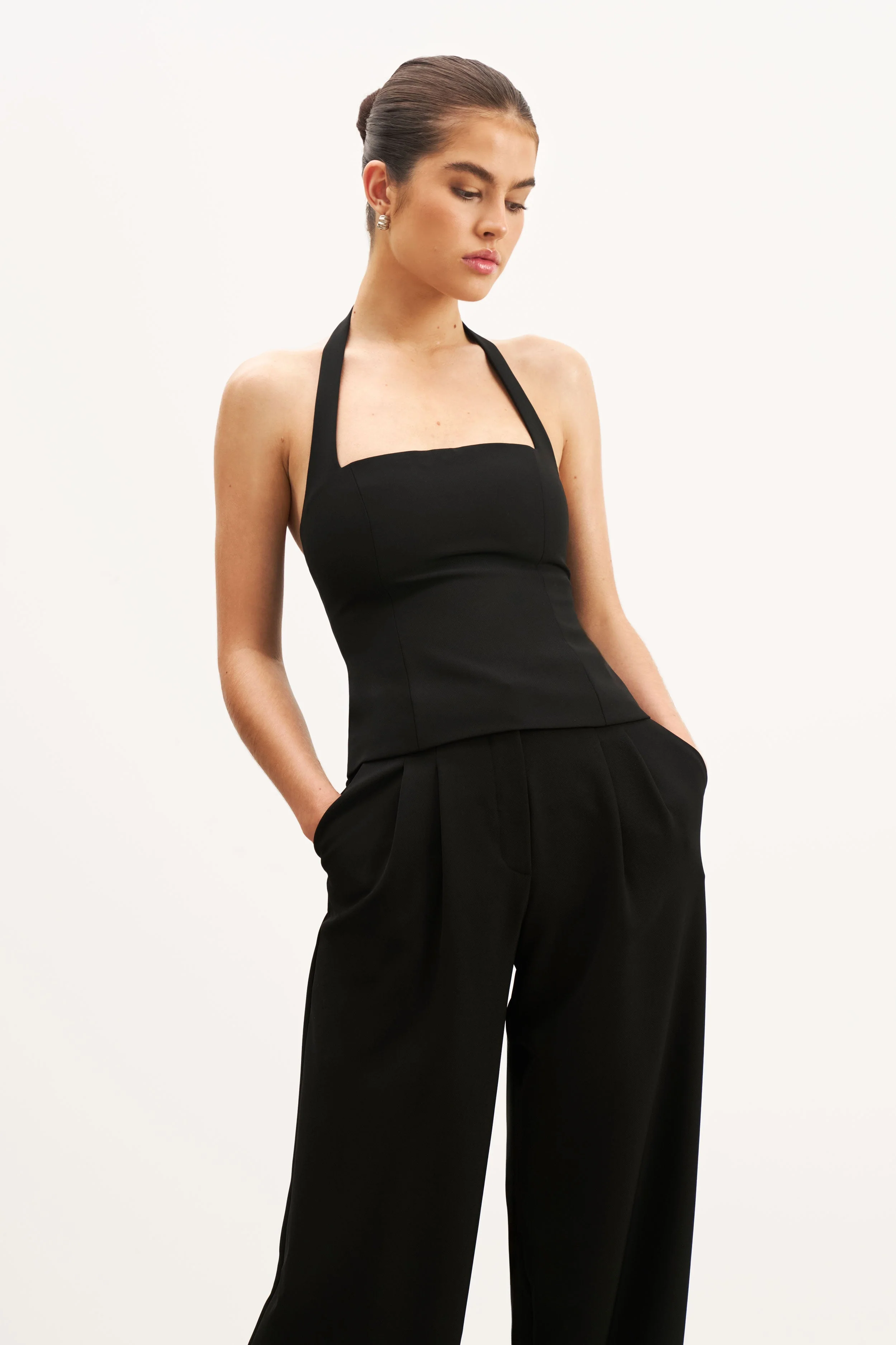 Effortless Tailored Halter Bodice Top - Black - Image 6