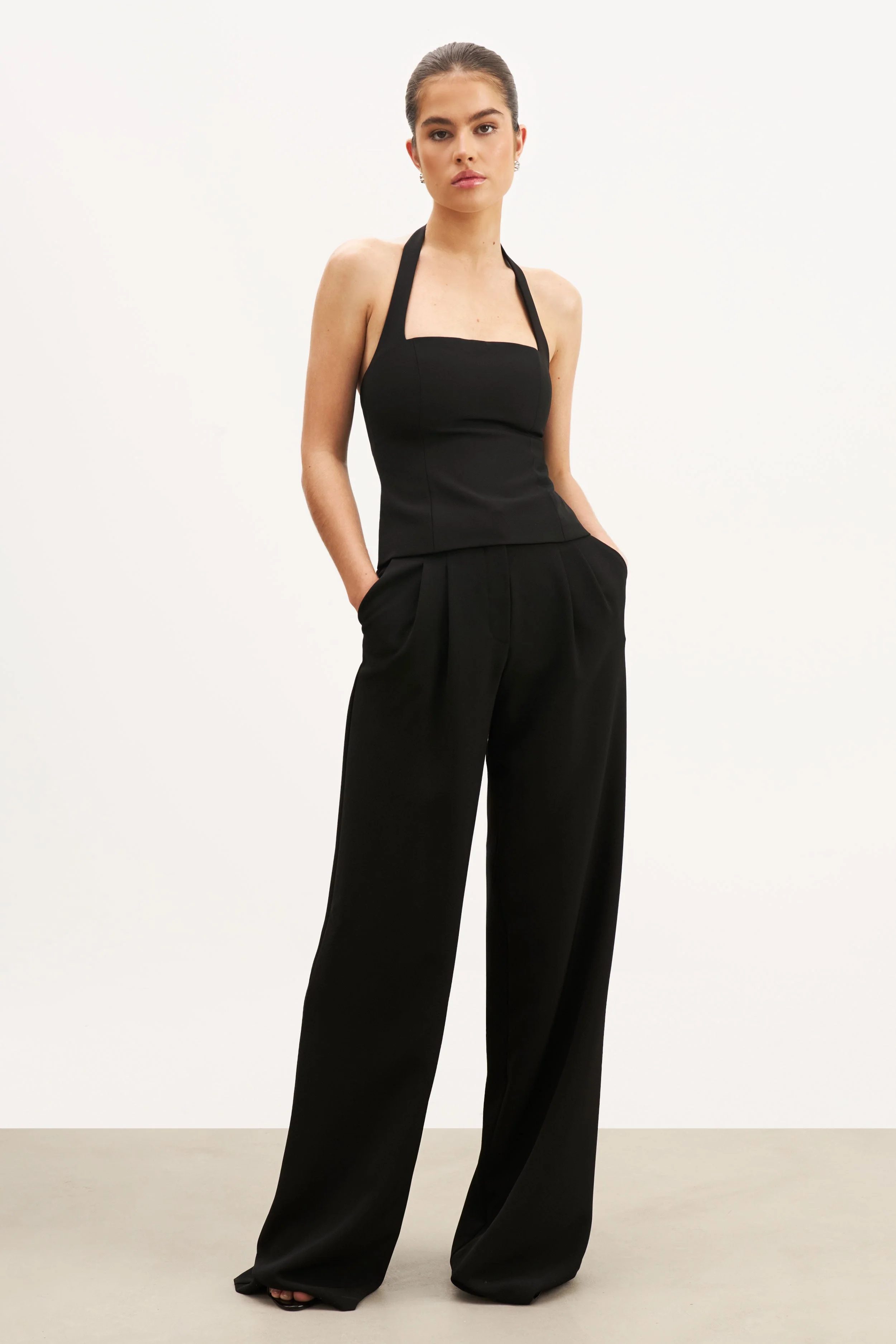 Effortless Tailored Halter Bodice Top - Black - Image 7