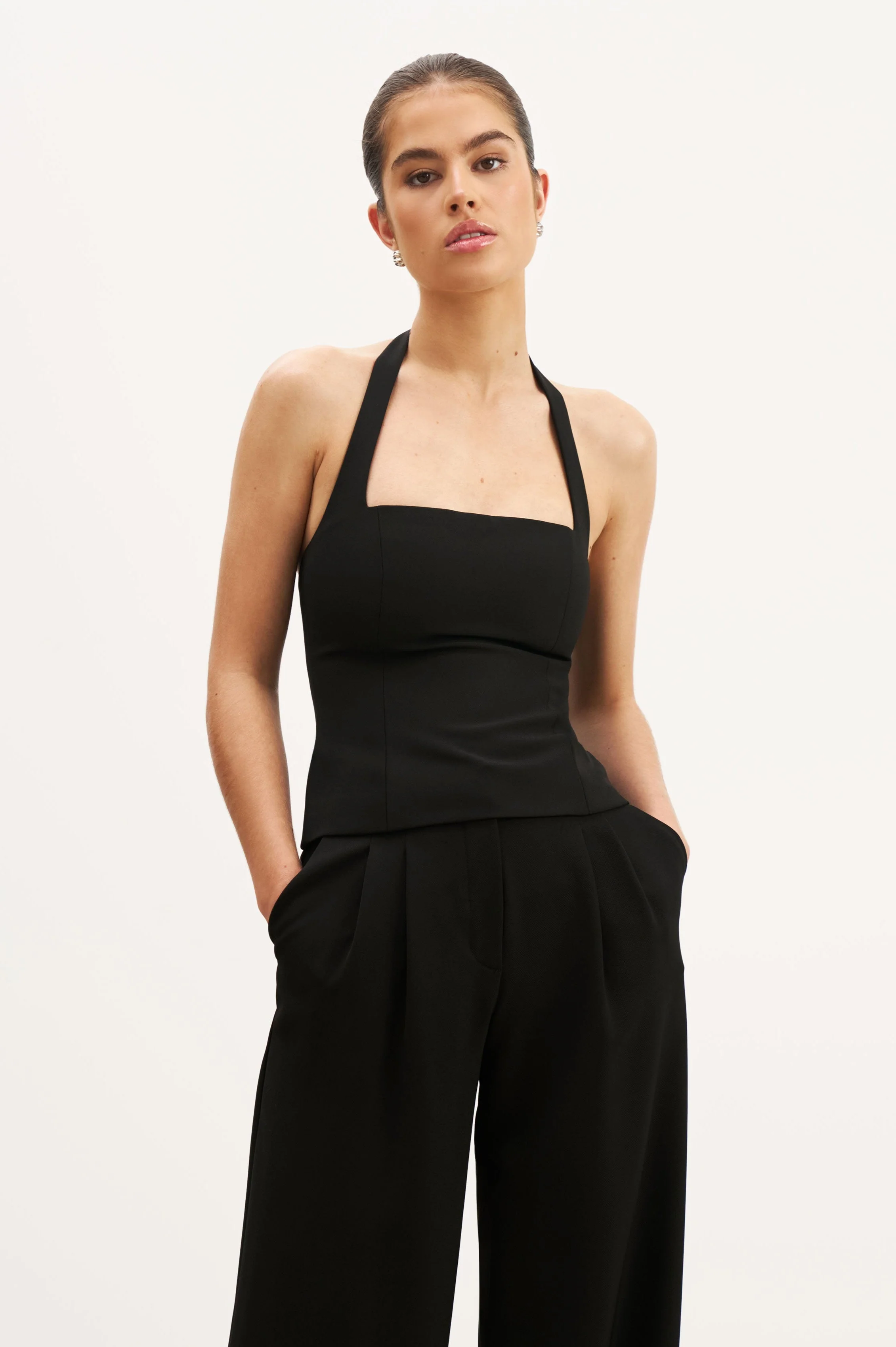 Effortless Tailored Halter Bodice Top - Black - Image 9