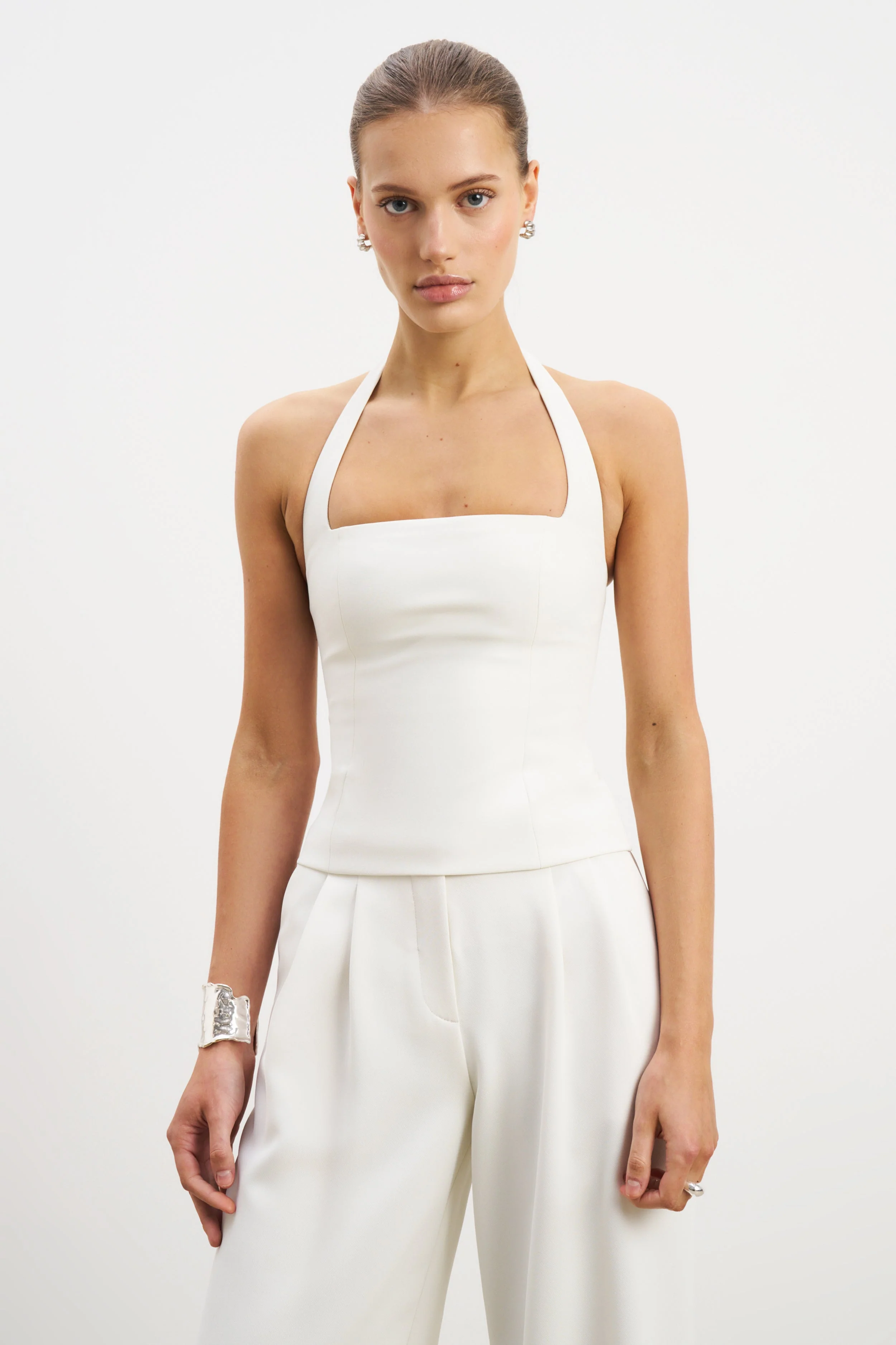 Effortless Tailored Halter Bodice Top - White - Image 4