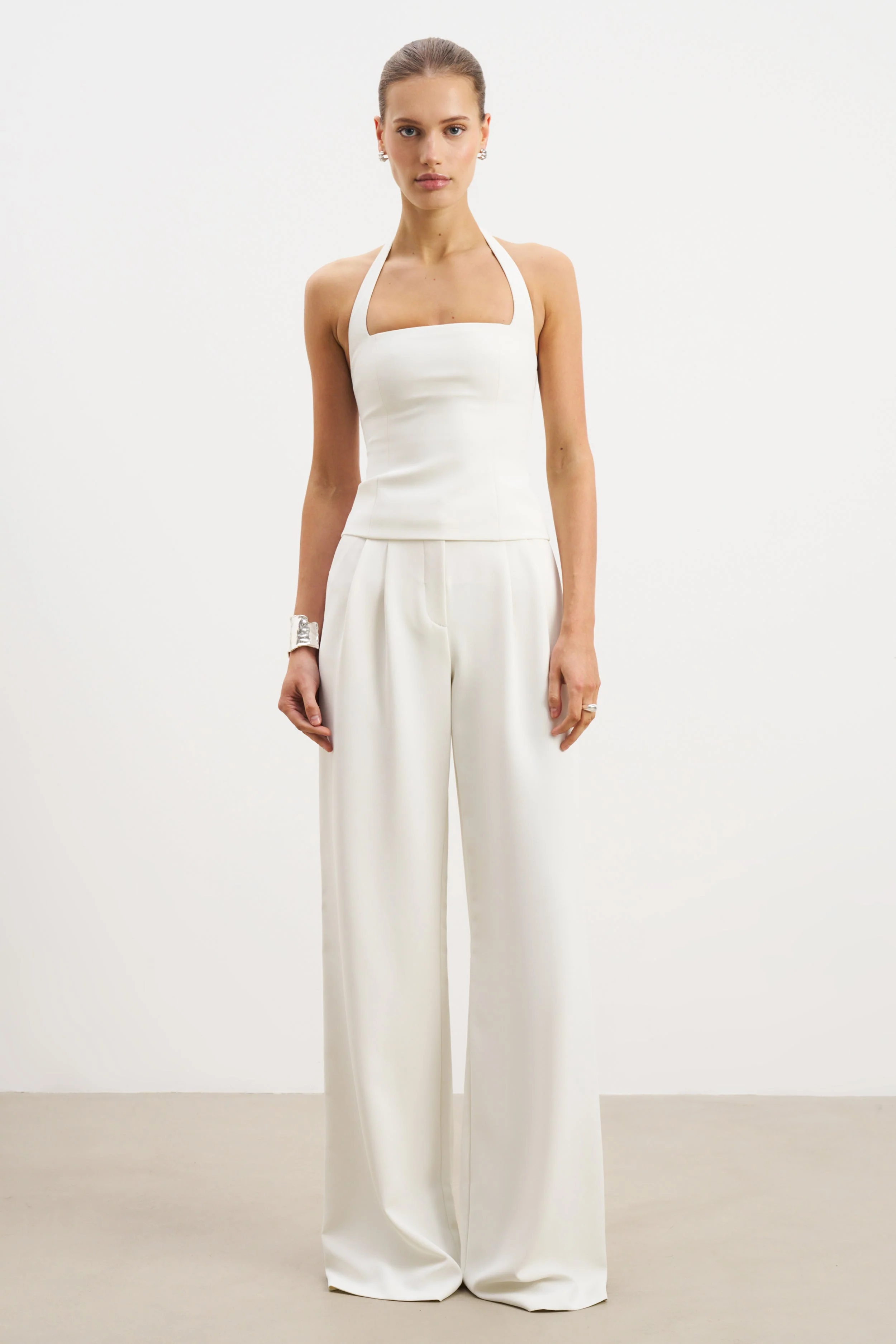 Effortless Tailored Halter Bodice Top - White - Image 5