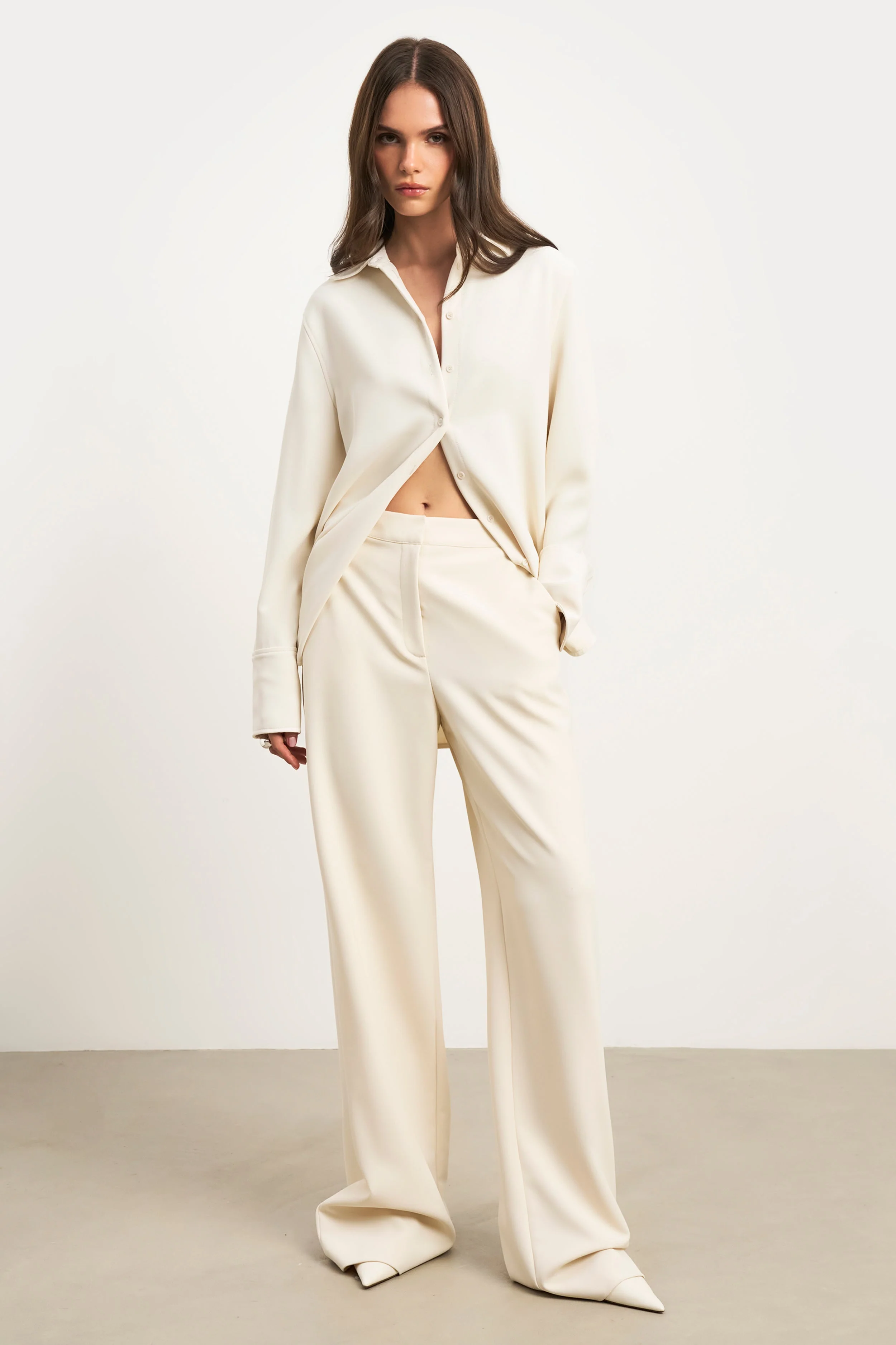 Effortless Wide Leg Trousers - Cream - Image 3