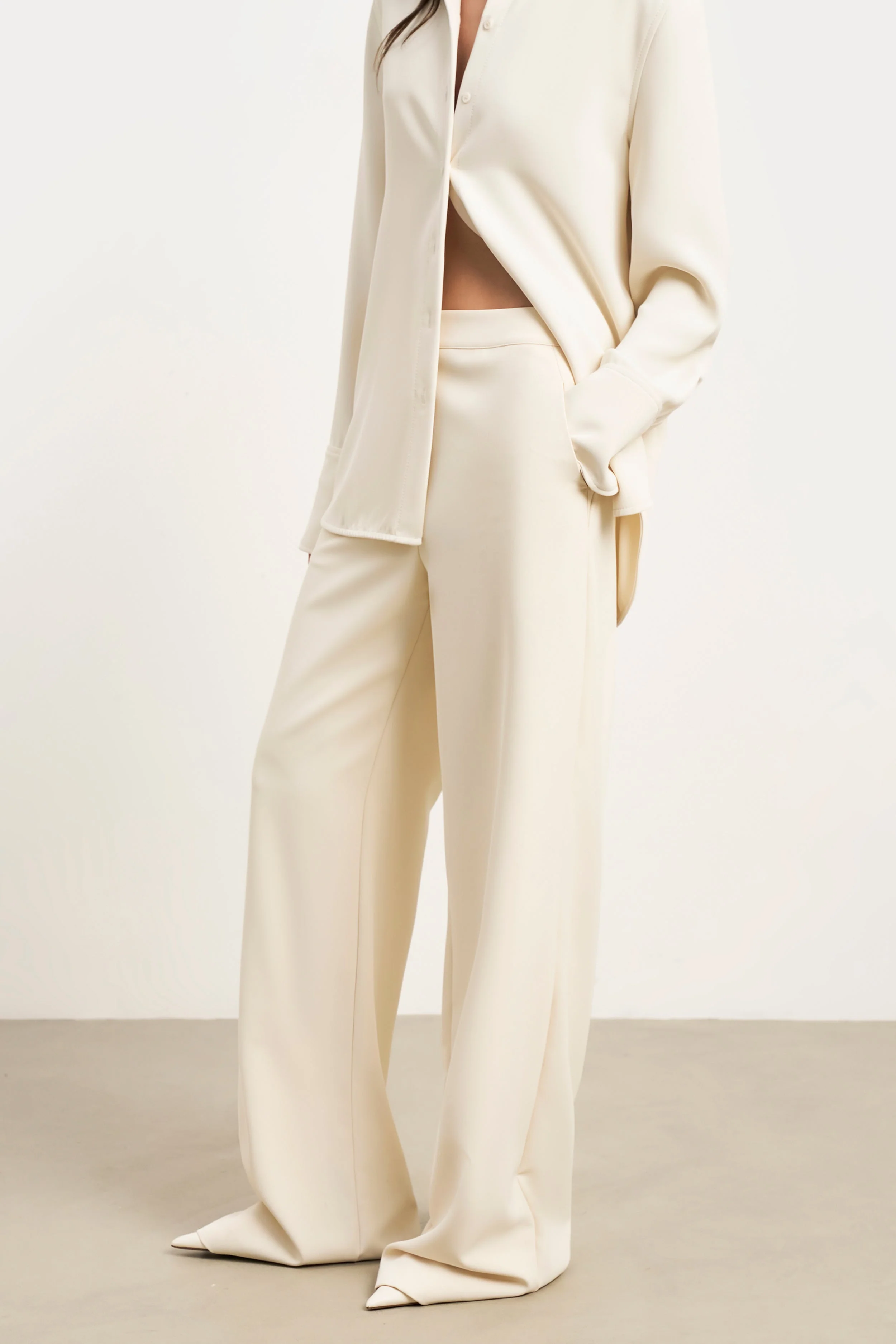 Effortless Wide Leg Trousers - Cream - Image 4