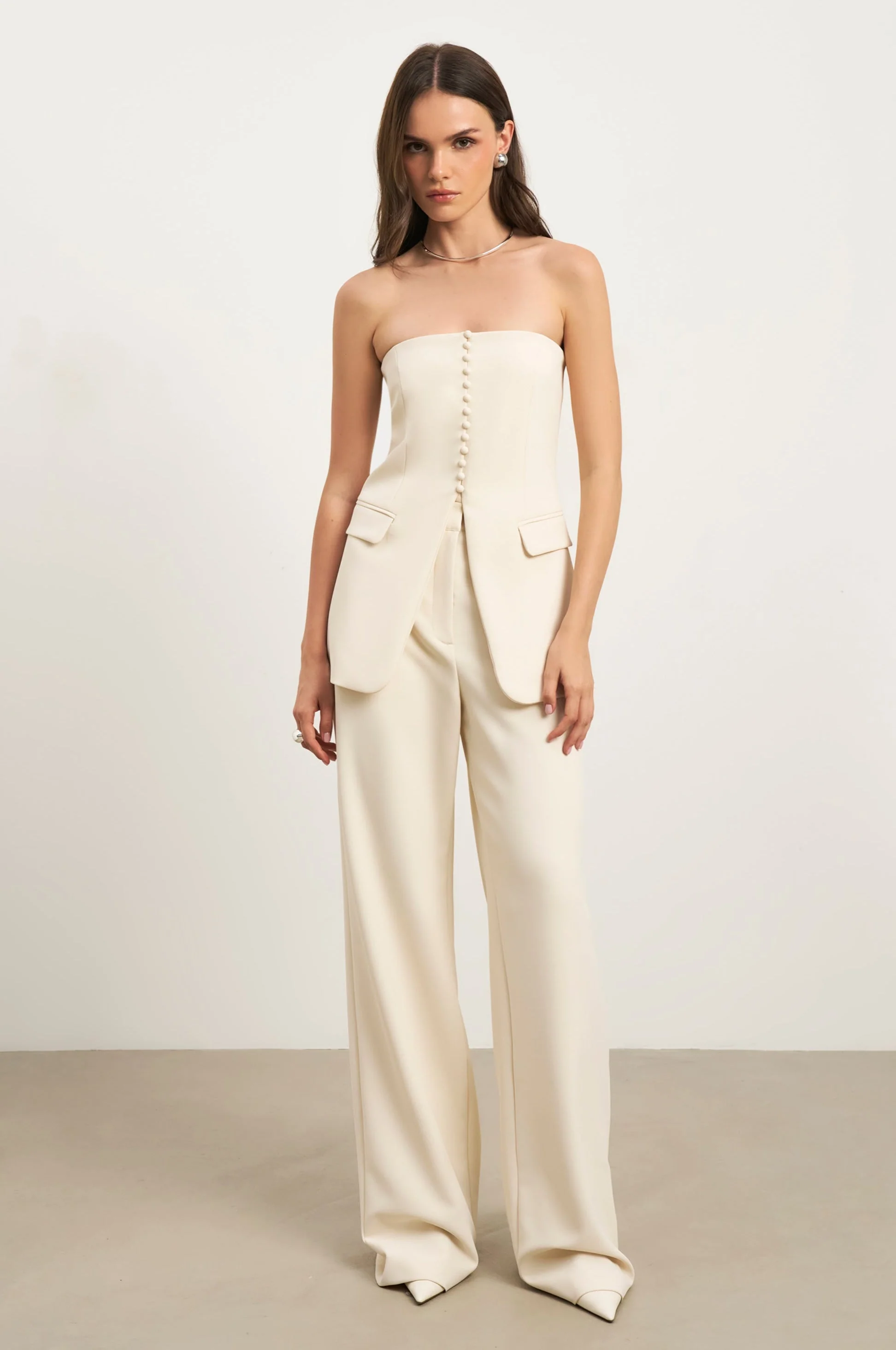 Effortless Wide Leg Trousers - Cream - Image 5