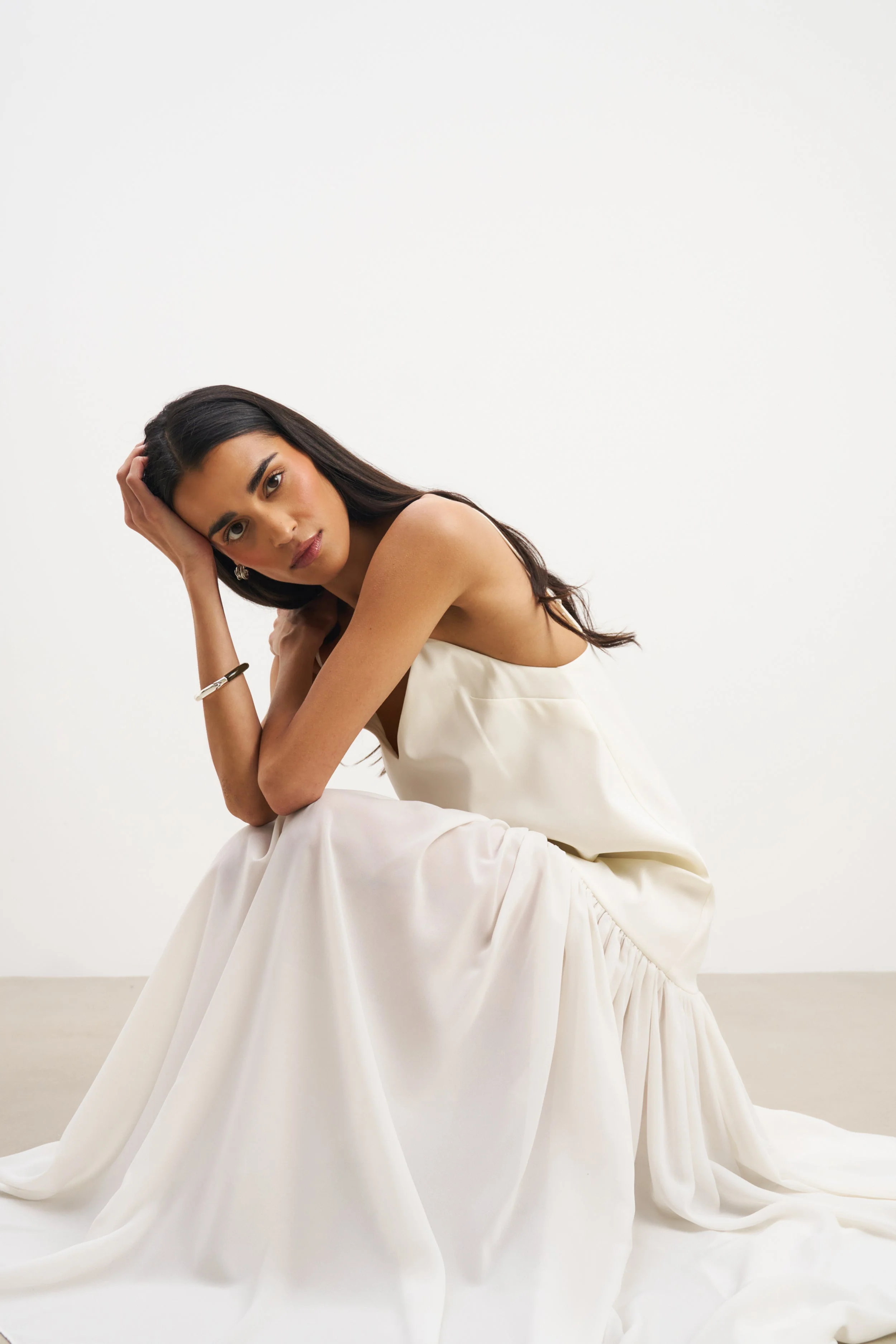 Flowing Dropped Waist Maxi Dress - Cream - Image 10