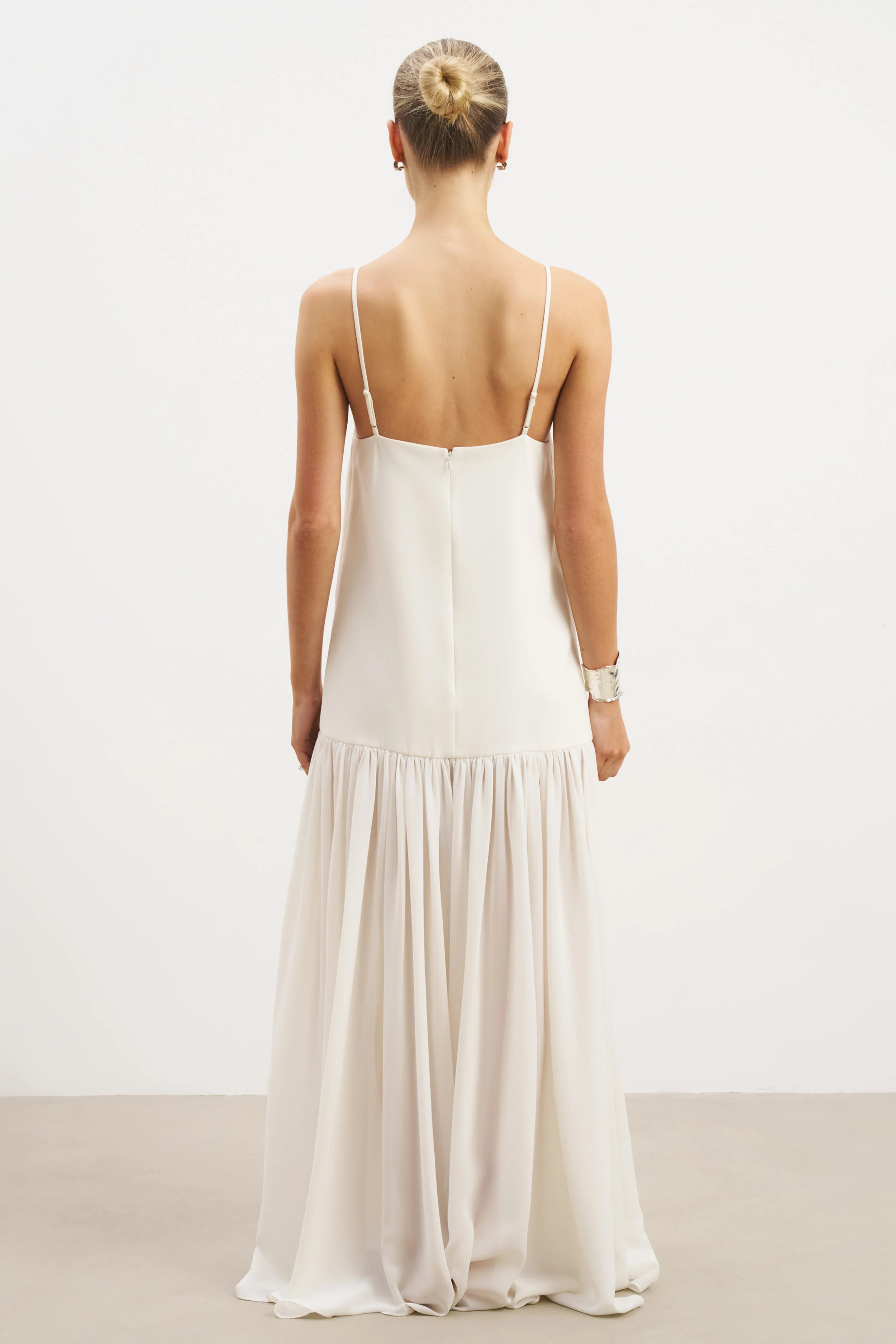 Flowing Dropped Waist Maxi Dress - Cream - Image 11