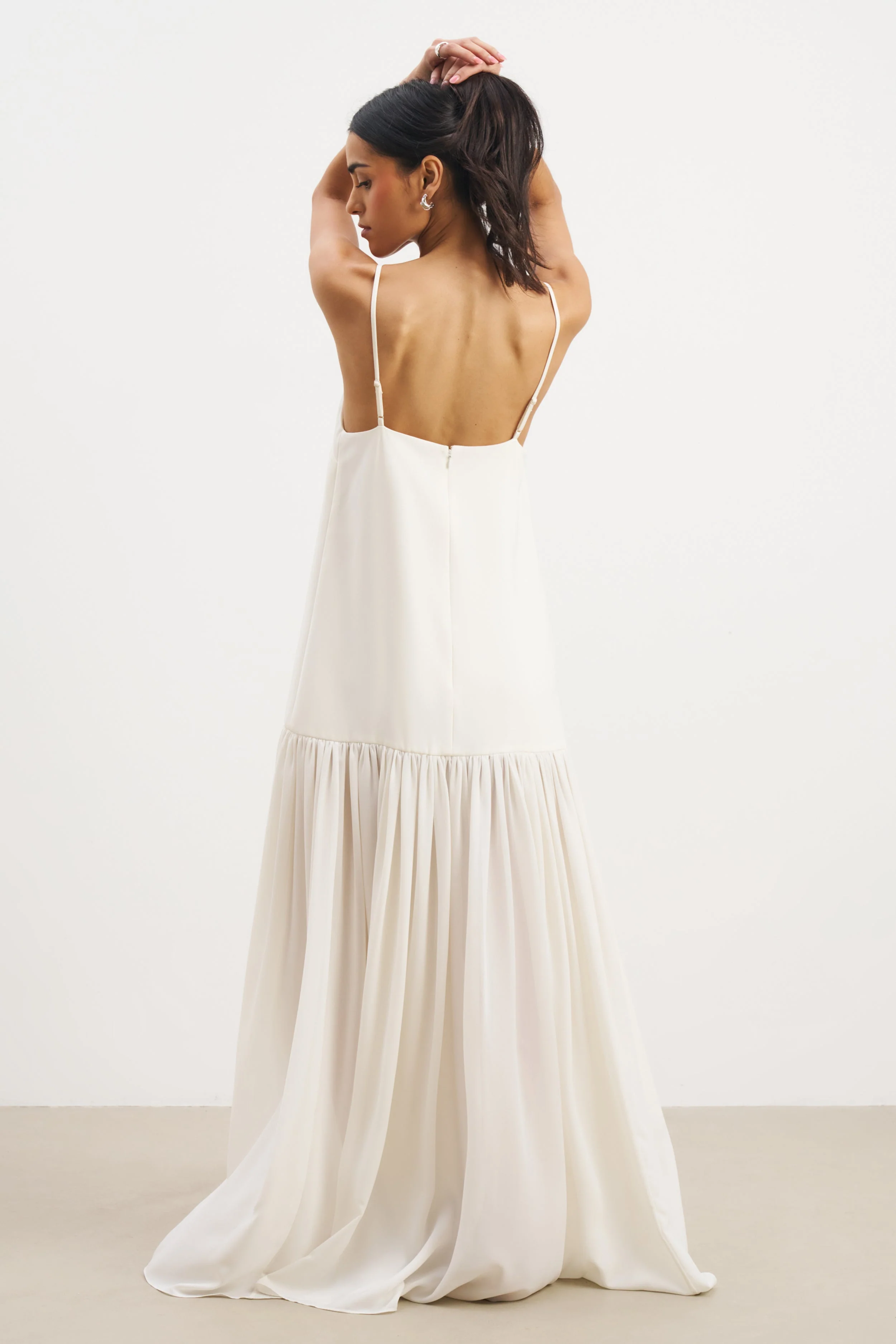 Flowing Dropped Waist Maxi Dress - Cream - Image 15