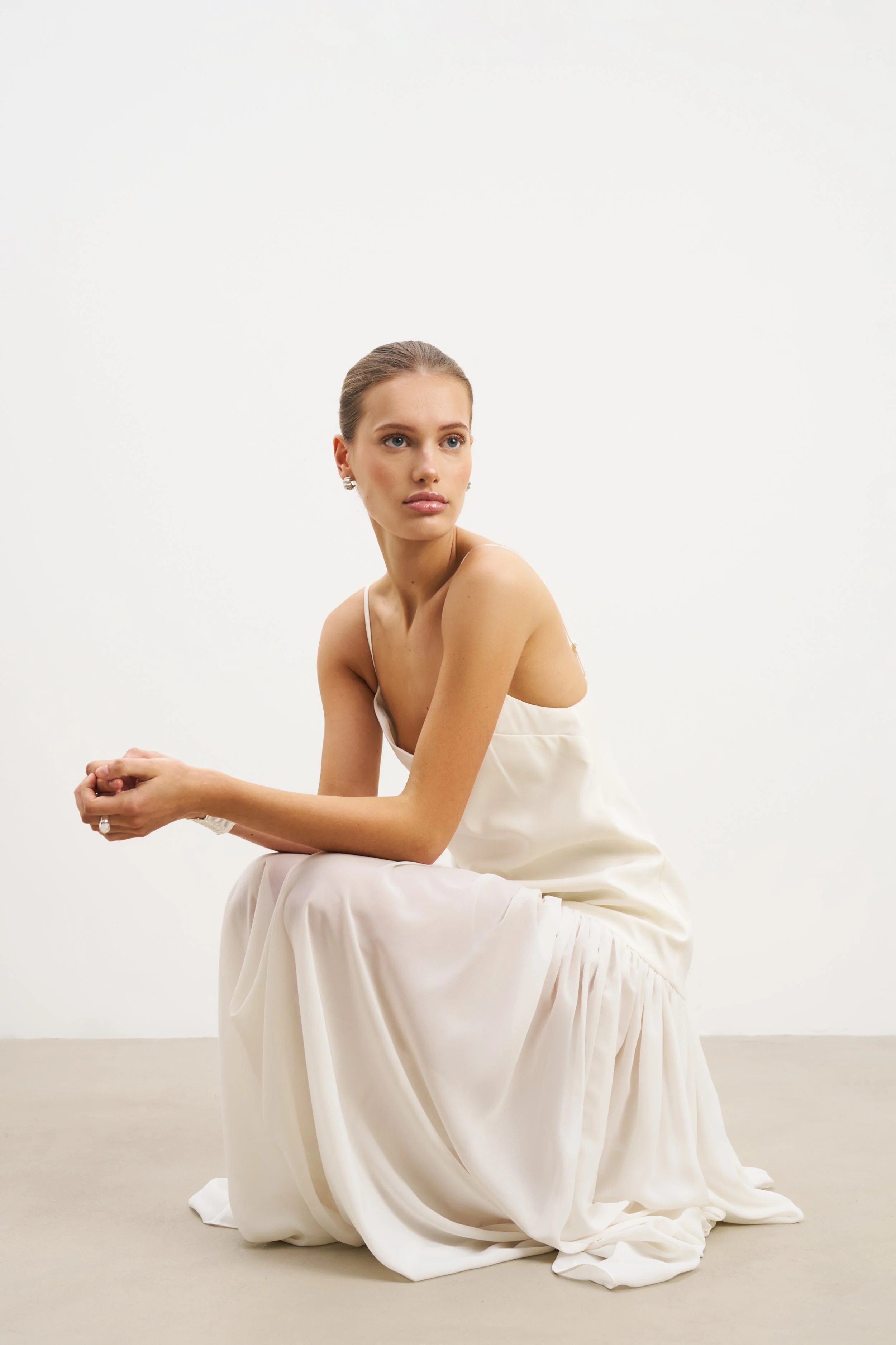 Flowing Dropped Waist Maxi Dress - Cream - Image 6