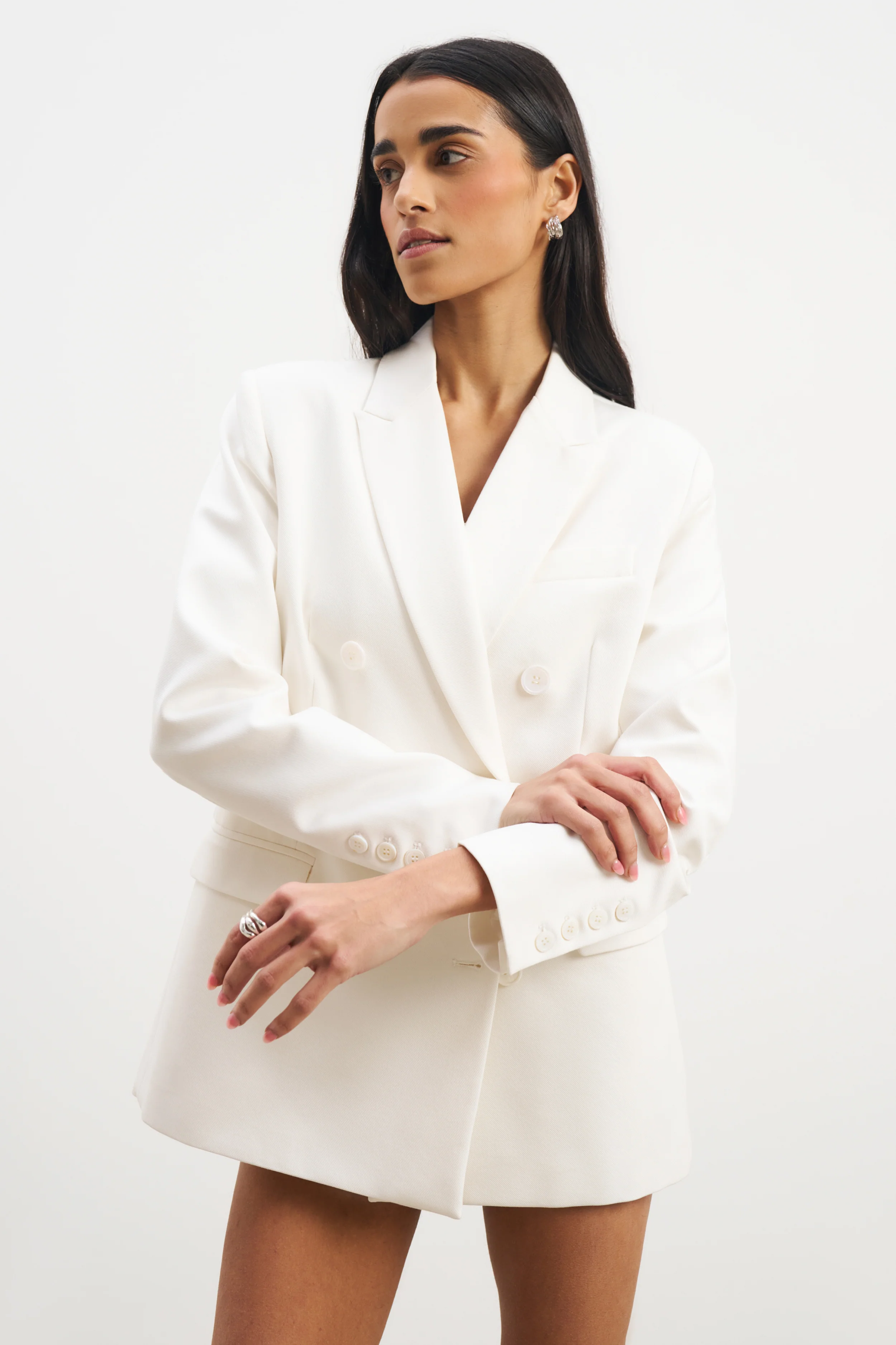 Formal Double Breasted Blazer - Cream - Image 5